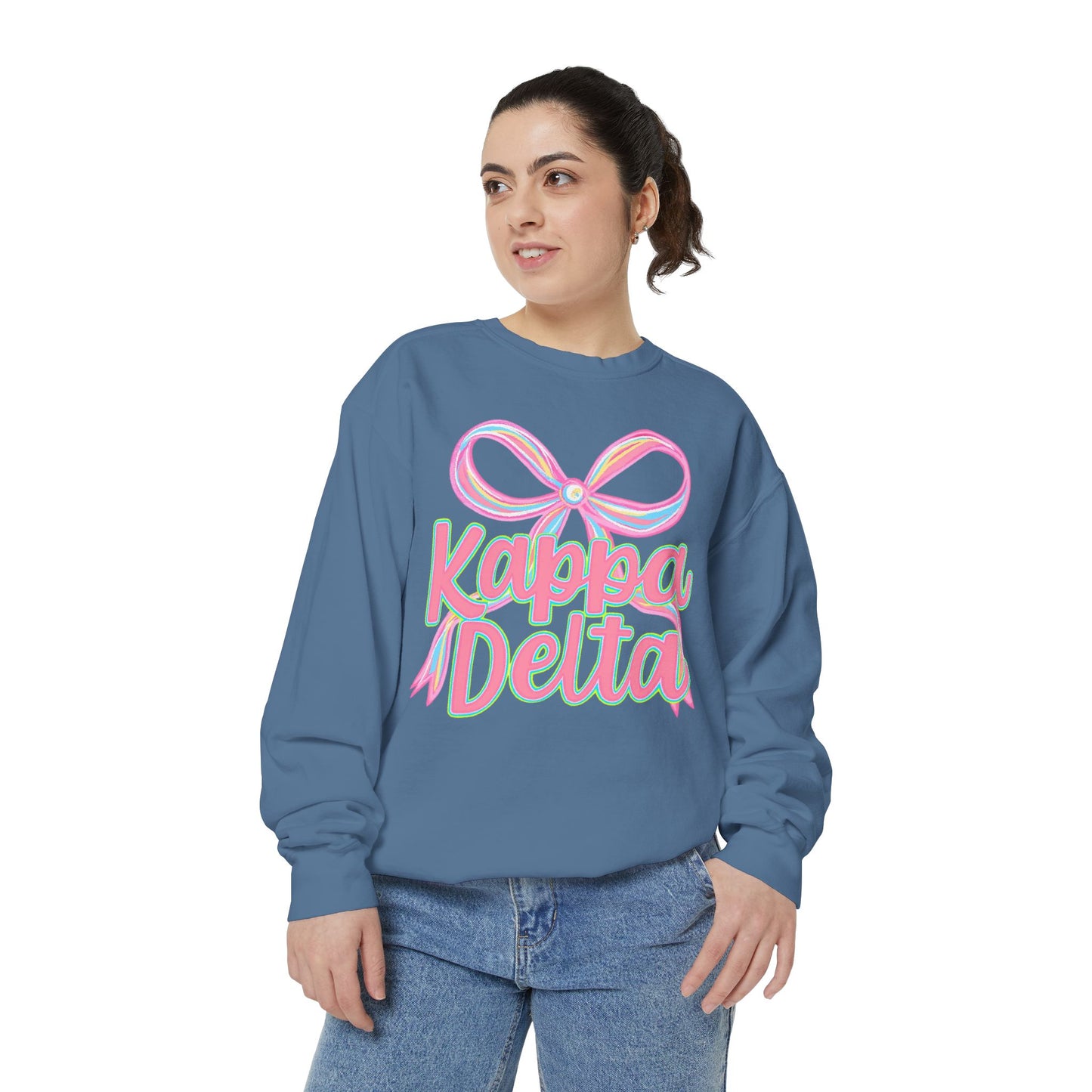 KD Comfort Colors Garment-Dyed Sweatshirt, Sorority Apparel, Cozy Gift, College Sweatshirt, Valentine's Day Gift, Customizable Sweater