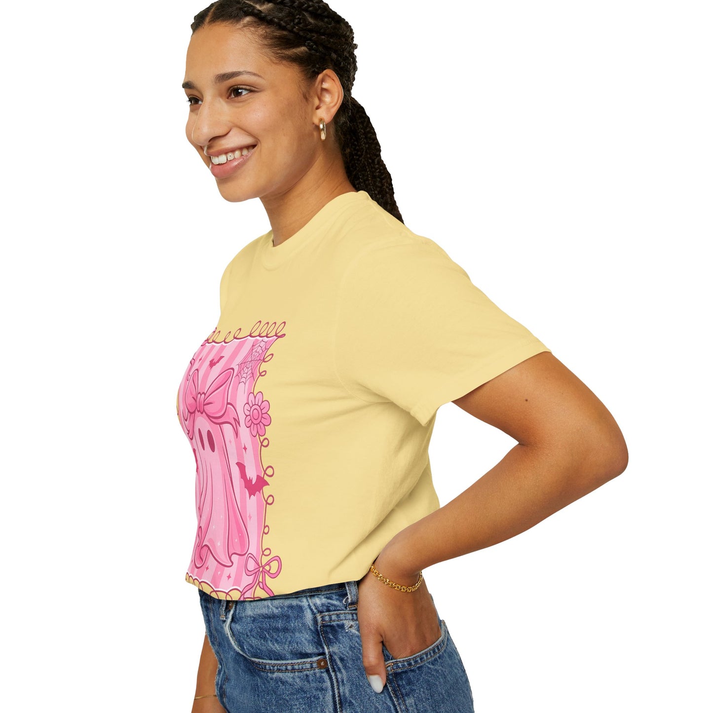 Cute Pink Ghost Graphic T-Shirt, Pink Halloween Tee, Unisex Garment-Dyed Top, Spooky Style for Fall, Trick or Treat Fashion