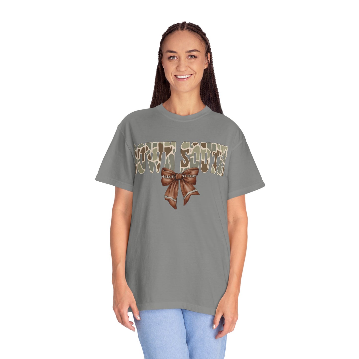 Camo Bow Graphic Tee - Trendy Apparel for Casual Outings and Birthdays