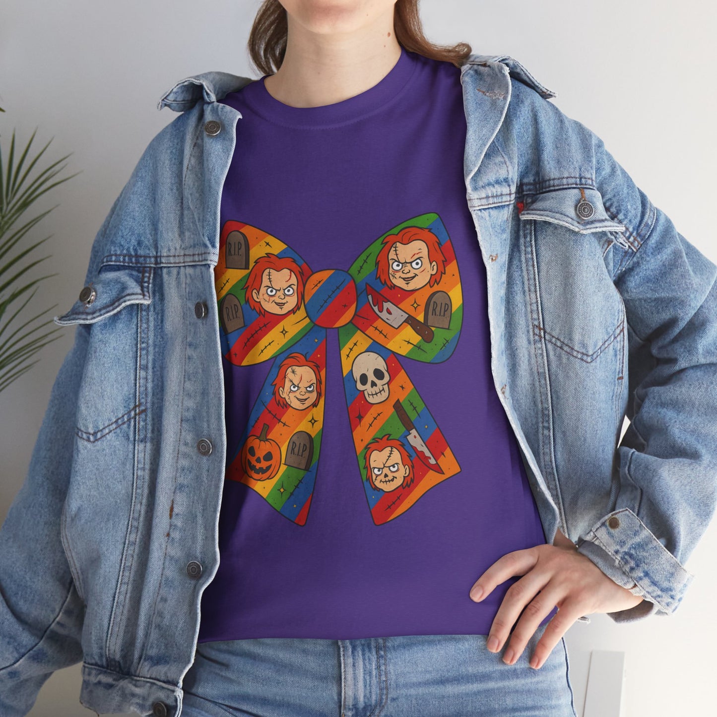 Colorful Halloween Bow Tee, Fun Costume T-Shirt, Halloween Party Shirt, Unisex Graphic Tee, Cozy Everyday Wear, Unique Gift Idea