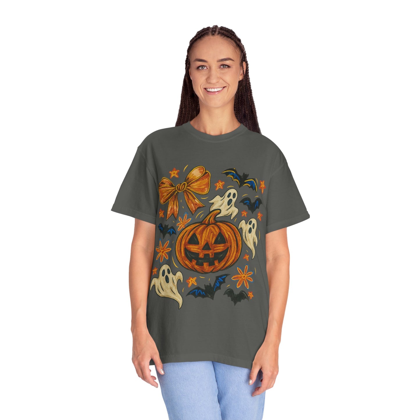 Halloween Ghost & Pumpkin T-shirt, Spooky Season Shirt, Fall Tee, Unisex Halloween Apparel, Ghostly Graphic Tee, Pumpkin Graphic Shirt