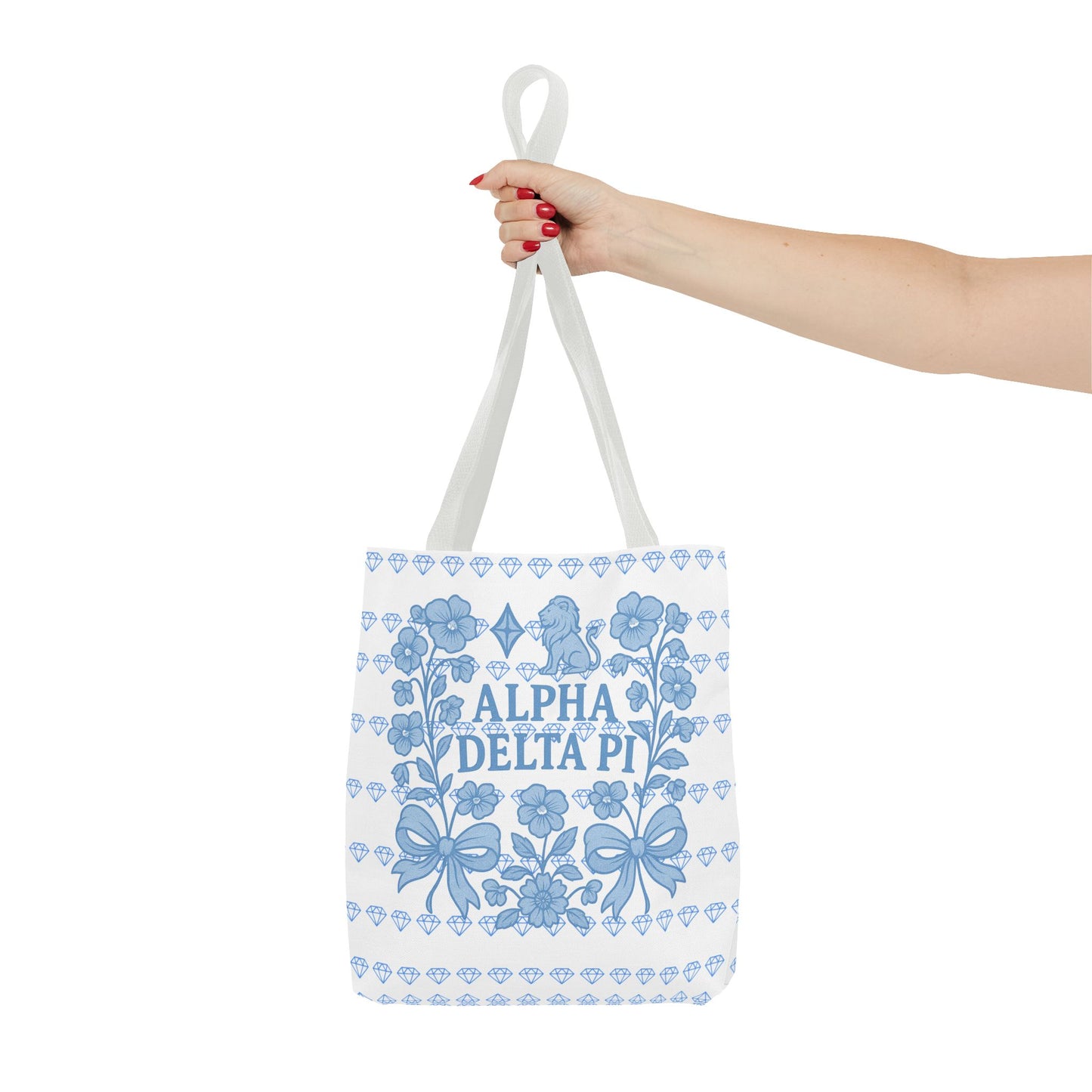 Alpha Delta Pi Floral Tote Bag - Stylish Sorority Accessory, Gift for College Students, Everyday Use, Blue Floral Design, AOP Style