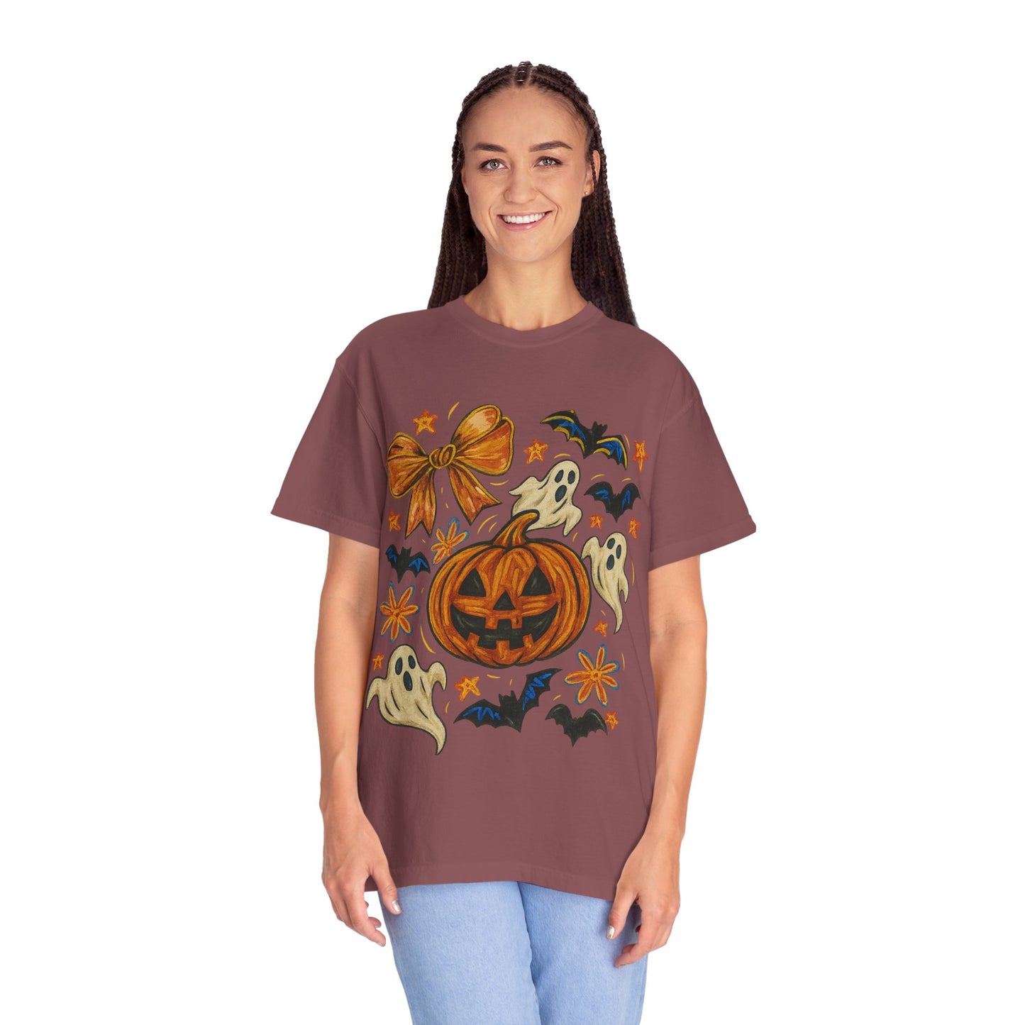 Halloween Ghost & Pumpkin T-shirt, Spooky Season Shirt, Fall Tee, Unisex Halloween Apparel, Ghostly Graphic Tee, Pumpkin Graphic Shirt