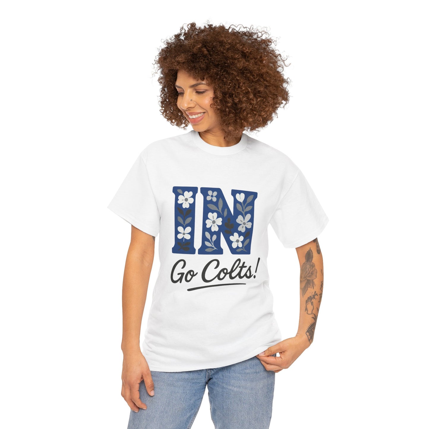 Floral Colts Tee | Unisex Heavy Cotton Tee for Sports Fans, Indiana Pride
