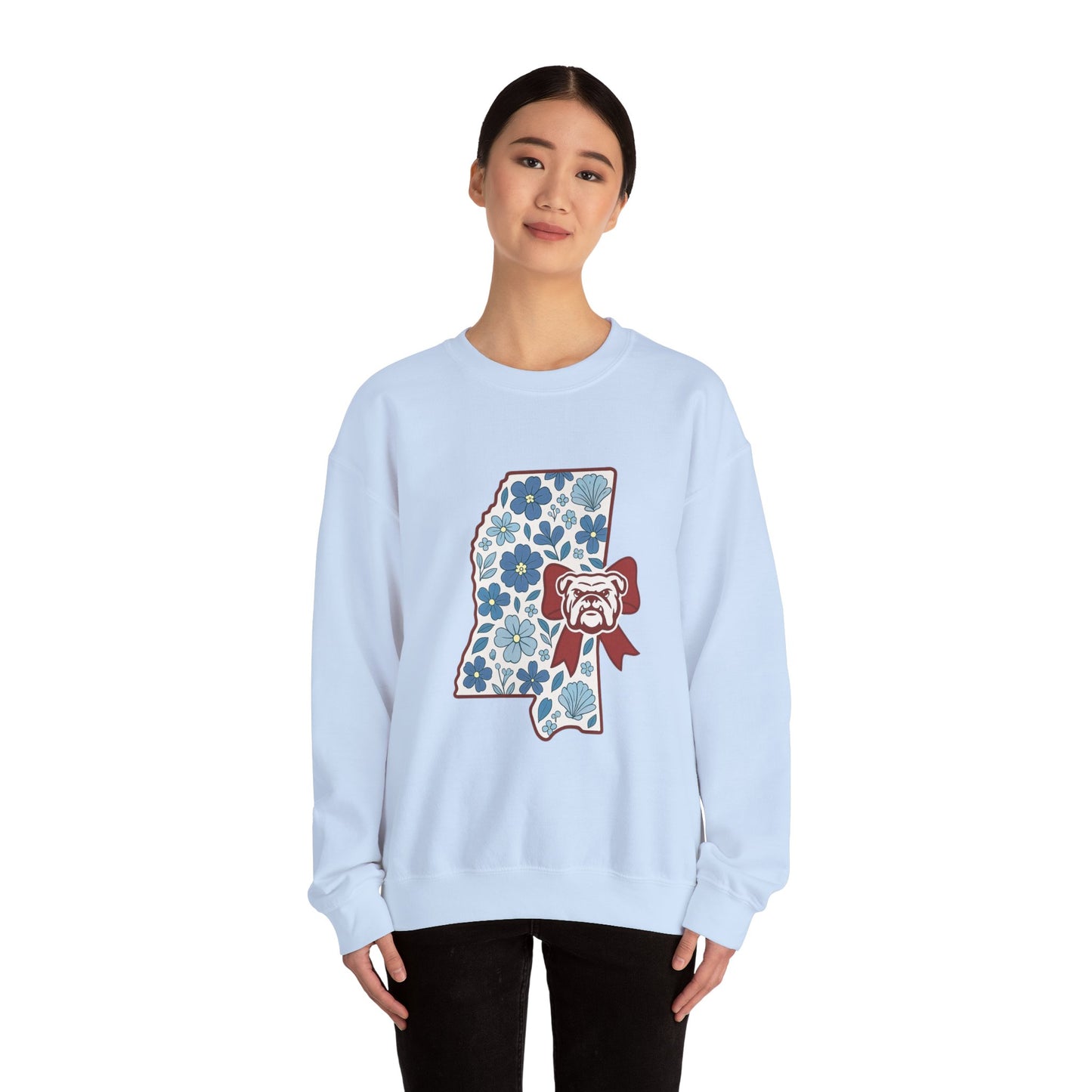 Mississippi Flower Bulldog Crewneck Sweatshirt, Cozy Sweatshirt for Fall, Gift for Dog Lovers, College Apparel, Casual Fashion
