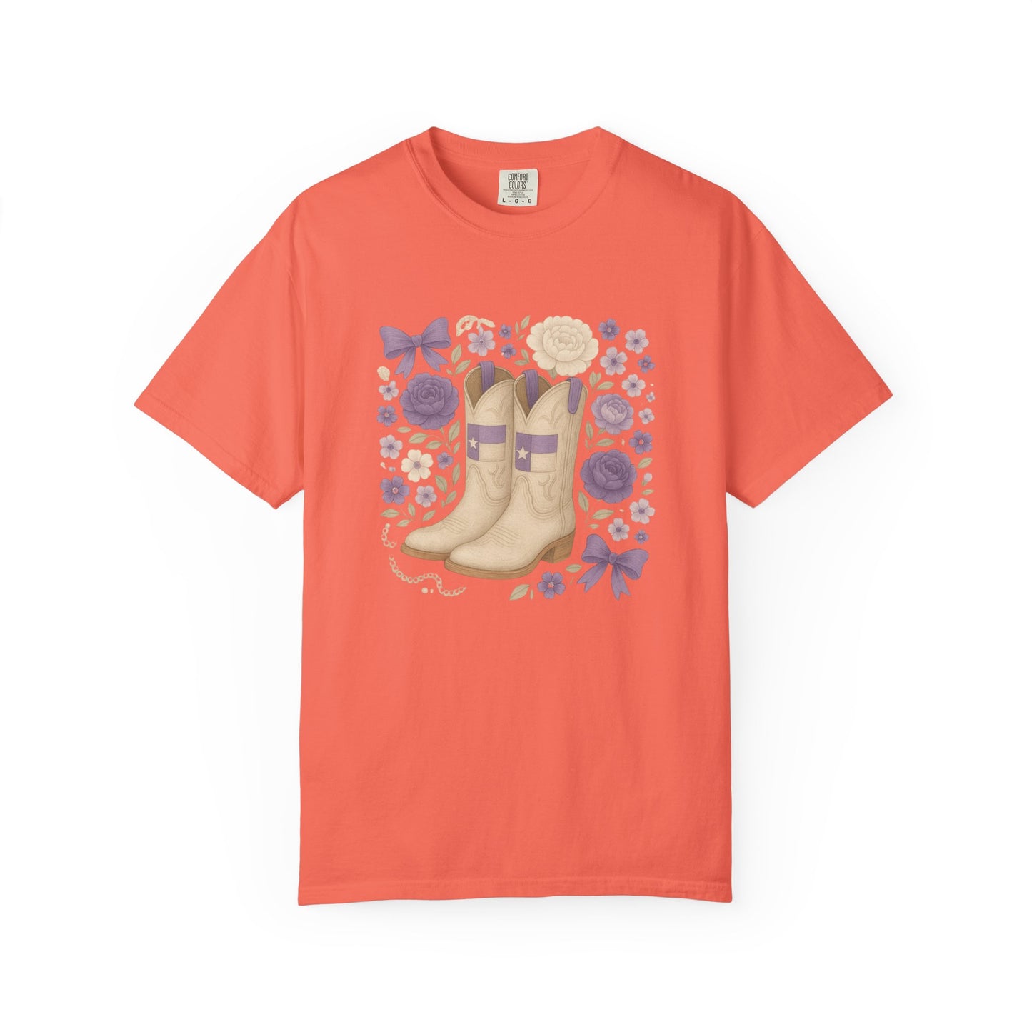 Whimsical Floral Boots Unisex T-Shirt | Casual Style, Gift for Her, Texas Christian University, TCU Frogs, Comfort Colors, Texas Fan gift, Graduation Gift