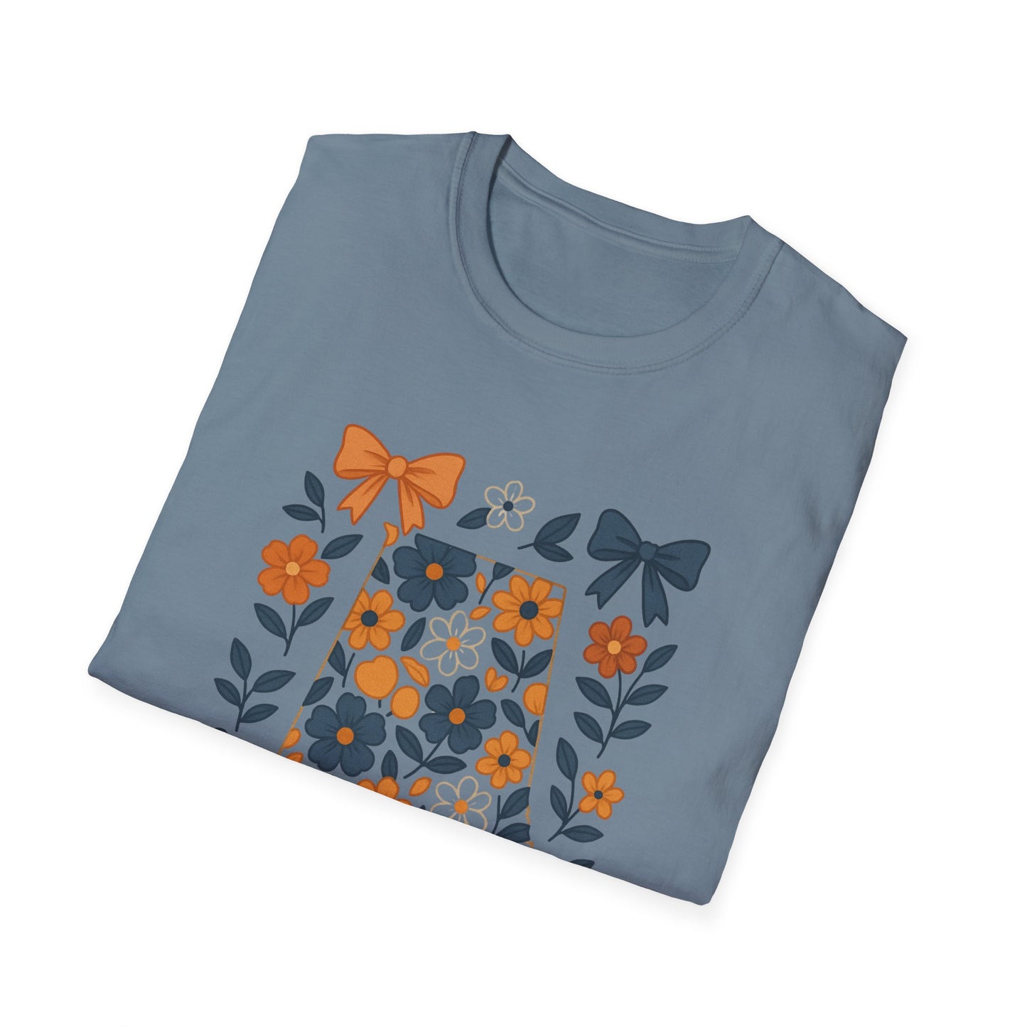 AU Floral Bow Graphic T-Shirt, Softstyle Tee, Botanical Print Shirt, Gift for Her, Casual Wear, Summer Fashion, Vintage Aesthetic