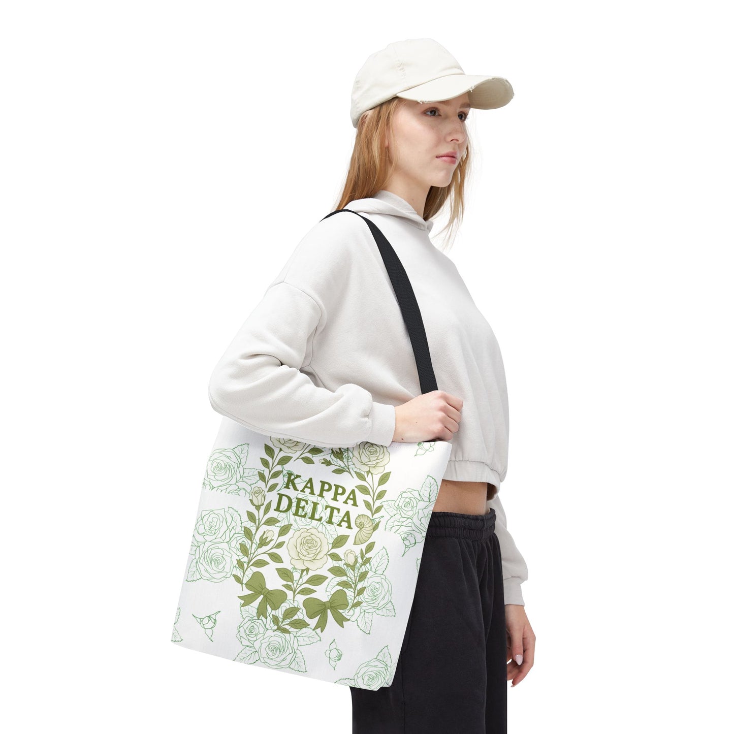 Elegant Kappa Delta Tote Bag, Floral AOP Design, Sorority Bag, Gift for Sisters, Eco-Friendly Shopping Bag