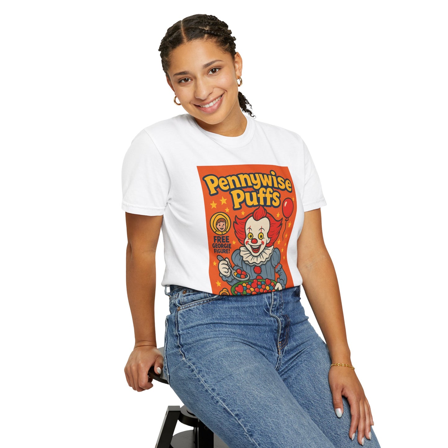 Pennywise Puffs T-Shirt | Unisex Graphic Tee for Horror Fans, Perfect for Halloween, Movie Nights, Gifts, Cosplay