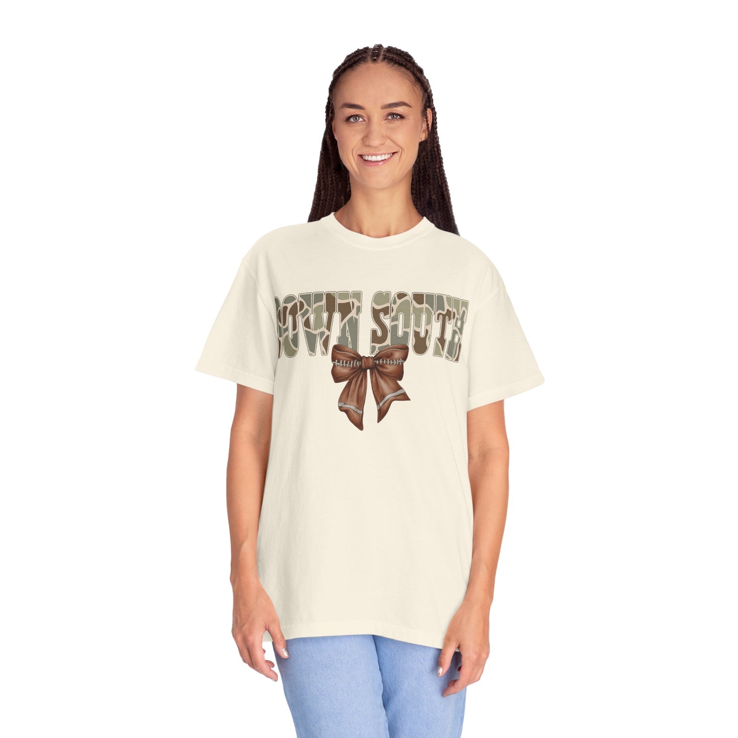 Camo Bow Graphic Tee - Trendy Apparel for Casual Outings and Birthdays