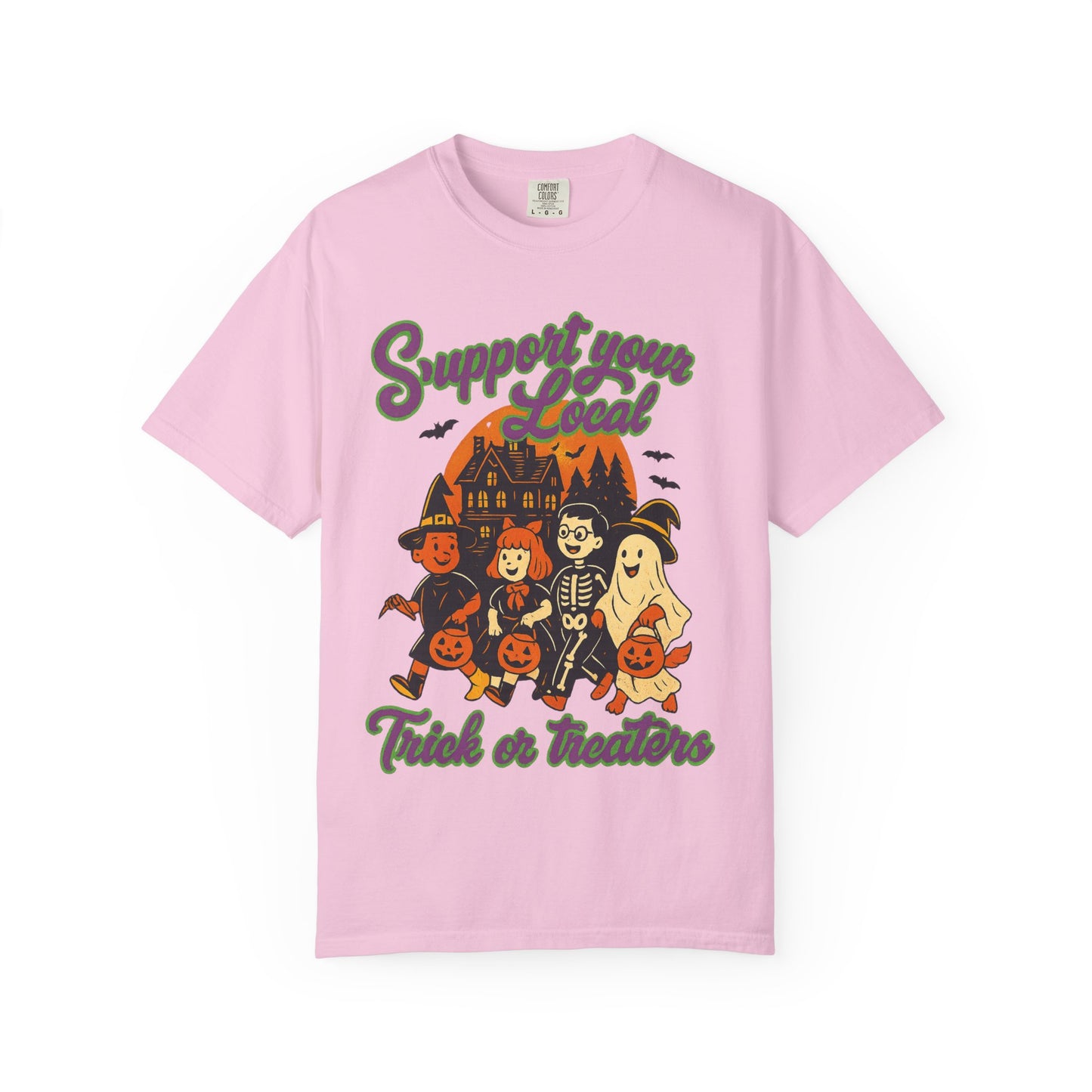 Halloween Support T-Shirt, Youth Trick or Treat Shirt, Garment-Dyed Tee for Kids, Spooky Season Apparel, Holiday Party Top, Fun Costume Wear