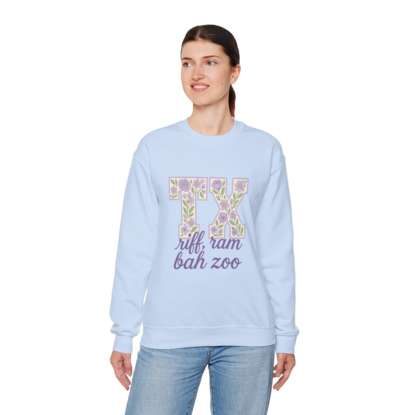 Texas Floral Sweatshirt, Cozy Unisex Crewneck, TX Riff Ram Bah Zoo Pullover, Gift for College Students, Texas Pride Apparel, Spring Fashion