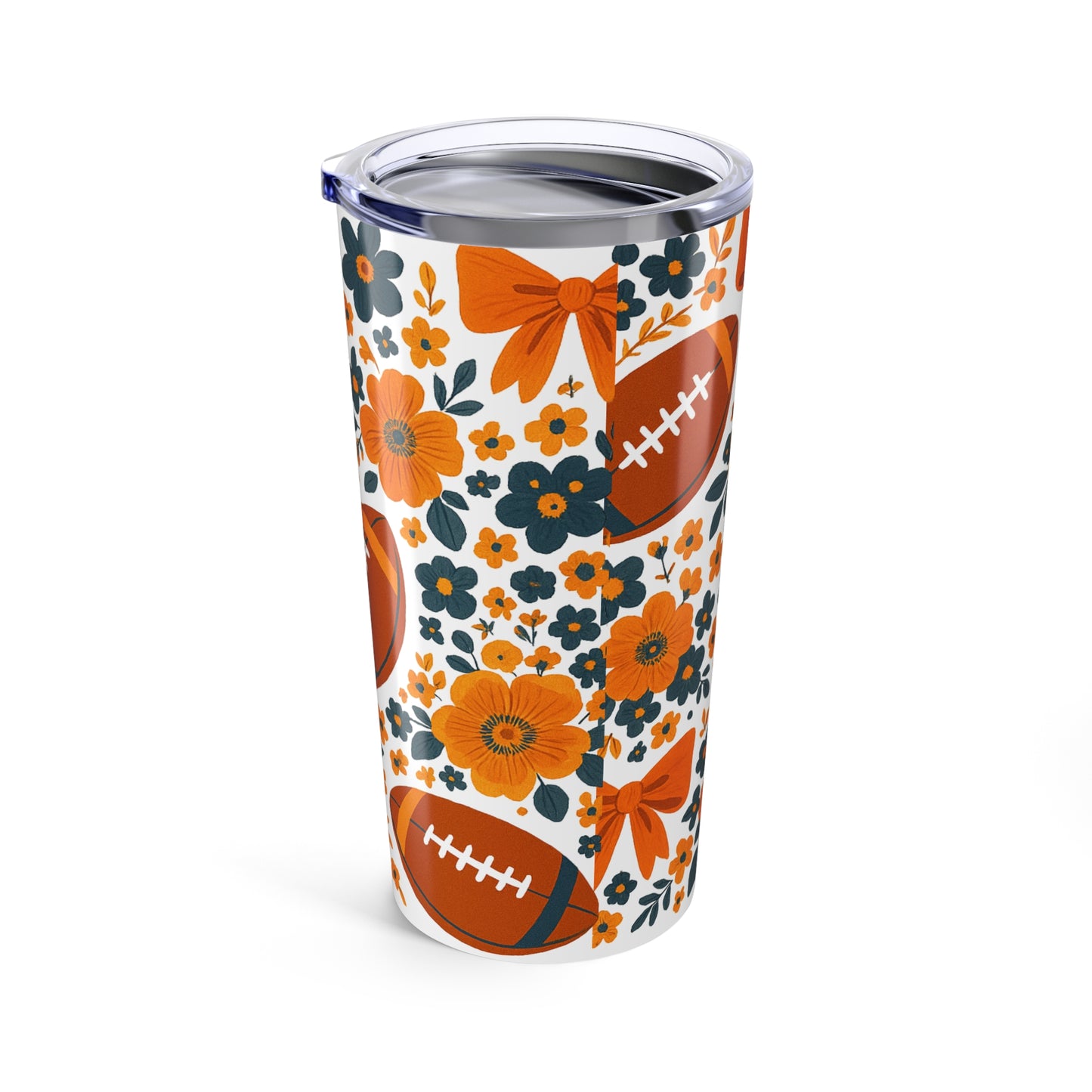 20oz Floral Football Tumbler, Auburn Game Day, Floral Football Tumbler, 20oz Insulated Travel Mug, Sports Party Favor, Tailgate Accessory, Gift for Fans