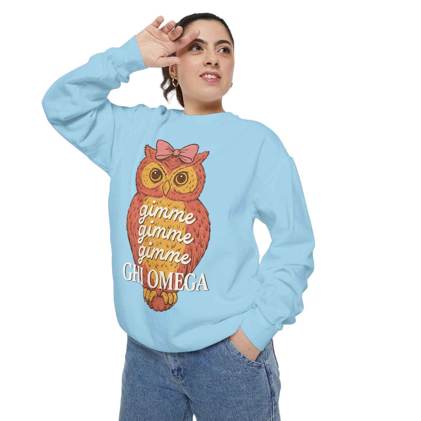 Gimme Gimme Owl Sweatshirt, Unisex Sweatshirt, Sorority Apparel, Cute Owl Design, Cozy Gift, College Sweatshirt