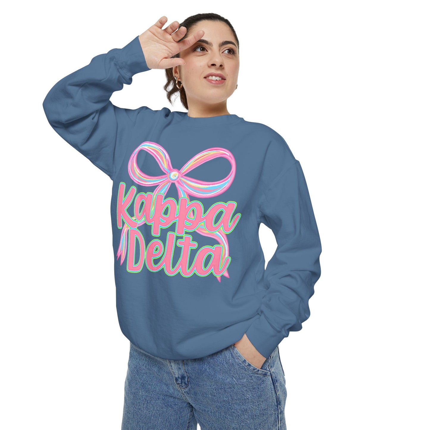 KD Comfort Colors Garment-Dyed Sweatshirt, Sorority Apparel, Cozy Gift, College Sweatshirt, Valentine's Day Gift, Customizable Sweater