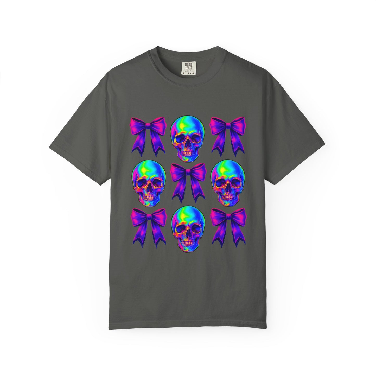 Neon Skull and Bow Unisex T-Shirt | Trendy Graphic Tee for Halloween, Festivals, Casual Wear, Gifts