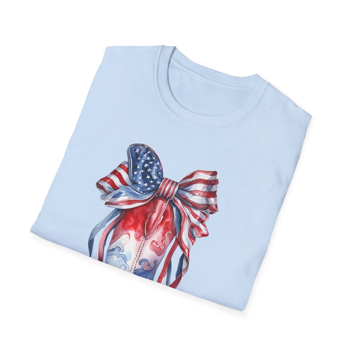 Patriotic Cowboy Boot T-Shirt | Unisex Softstyle Tee for Independence Day