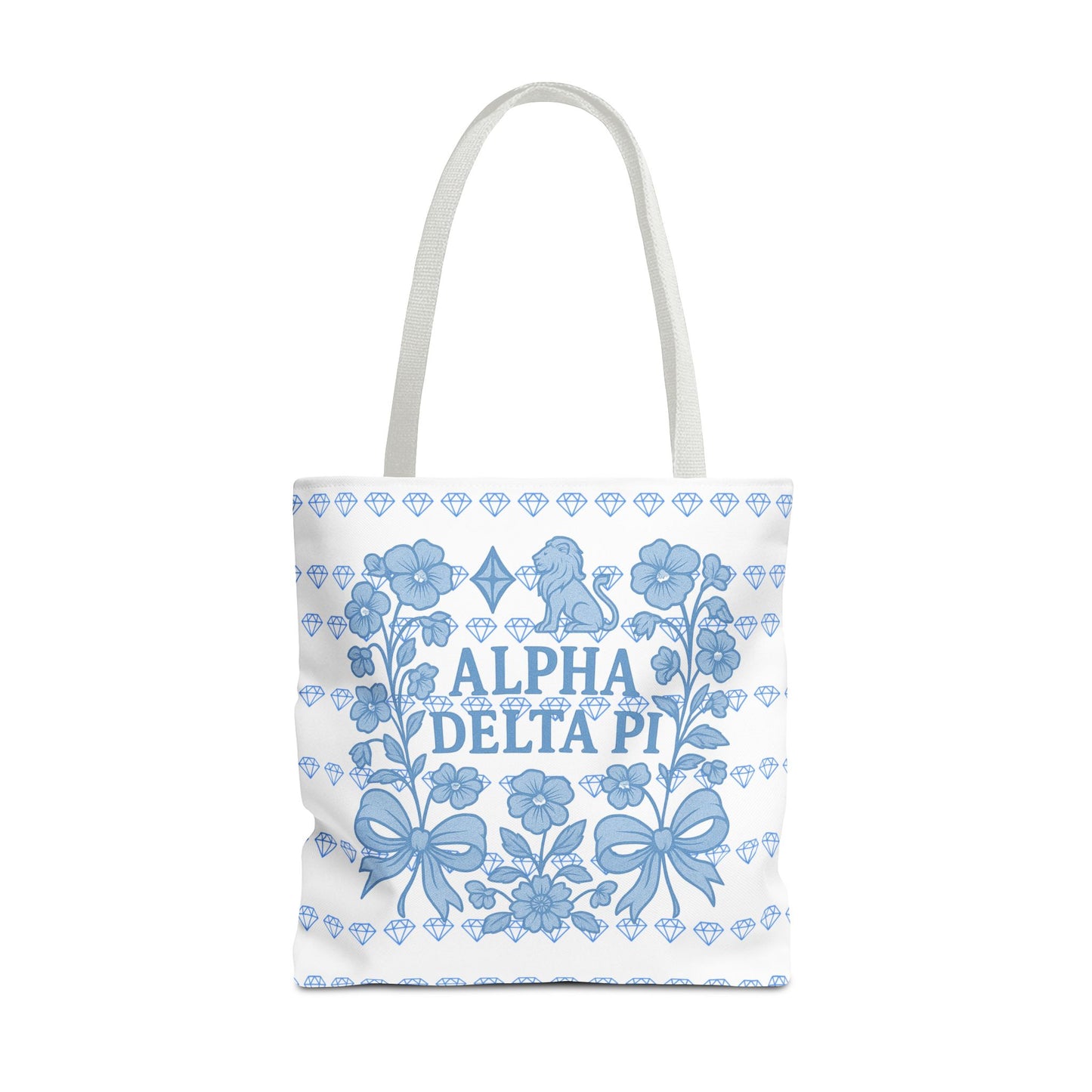 Alpha Delta Pi Floral Tote Bag - Stylish Sorority Accessory, Gift for College Students, Everyday Use, Blue Floral Design, AOP Style
