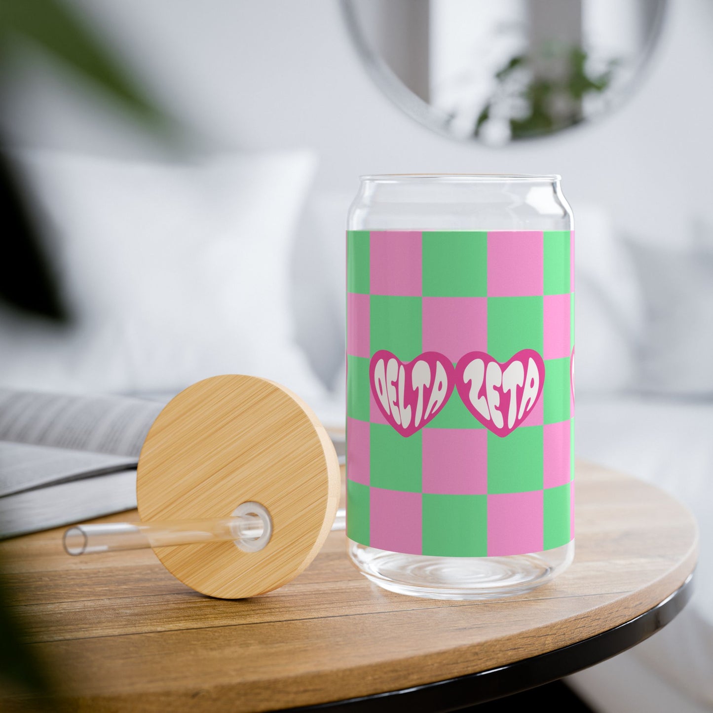 Delta Zeta Retro Sipper Glass with Cute Heart Design, Ideal for Parties, Gifts, Home Decor, Summer Drinks, Eco-Friendly Beverage Container