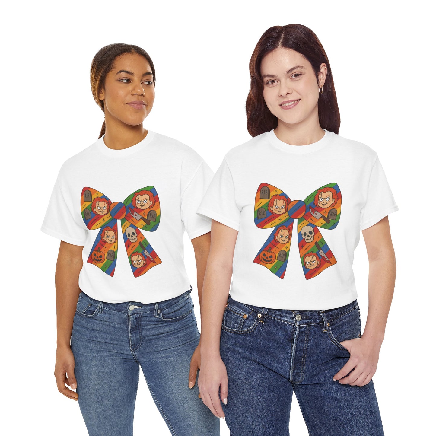 Colorful Halloween Bow Tee, Fun Costume T-Shirt, Halloween Party Shirt, Unisex Graphic Tee, Cozy Everyday Wear, Unique Gift Idea