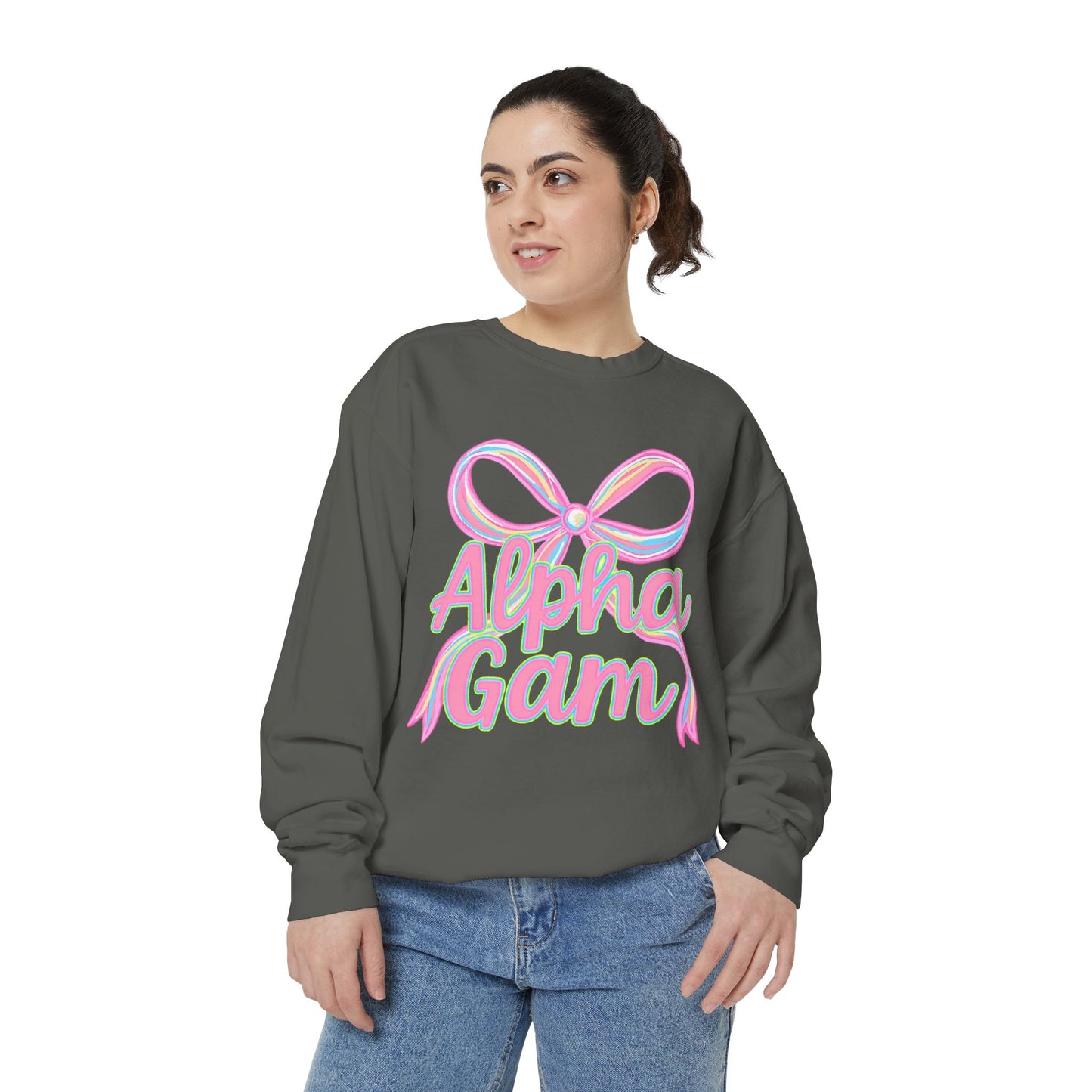 AlphaGam Unisex Garment-Dyed Sweatshirt, Sorority Sweatshirt, Cozy Gift, Casual Outfit, College Apparel, Sorority Merchandise
