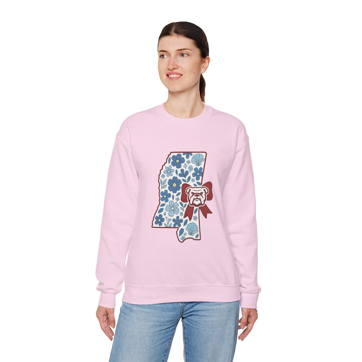 Mississippi Flower Bulldog Crewneck Sweatshirt, Cozy Sweatshirt for Fall, Gift for Dog Lovers, College Apparel, Casual Fashion