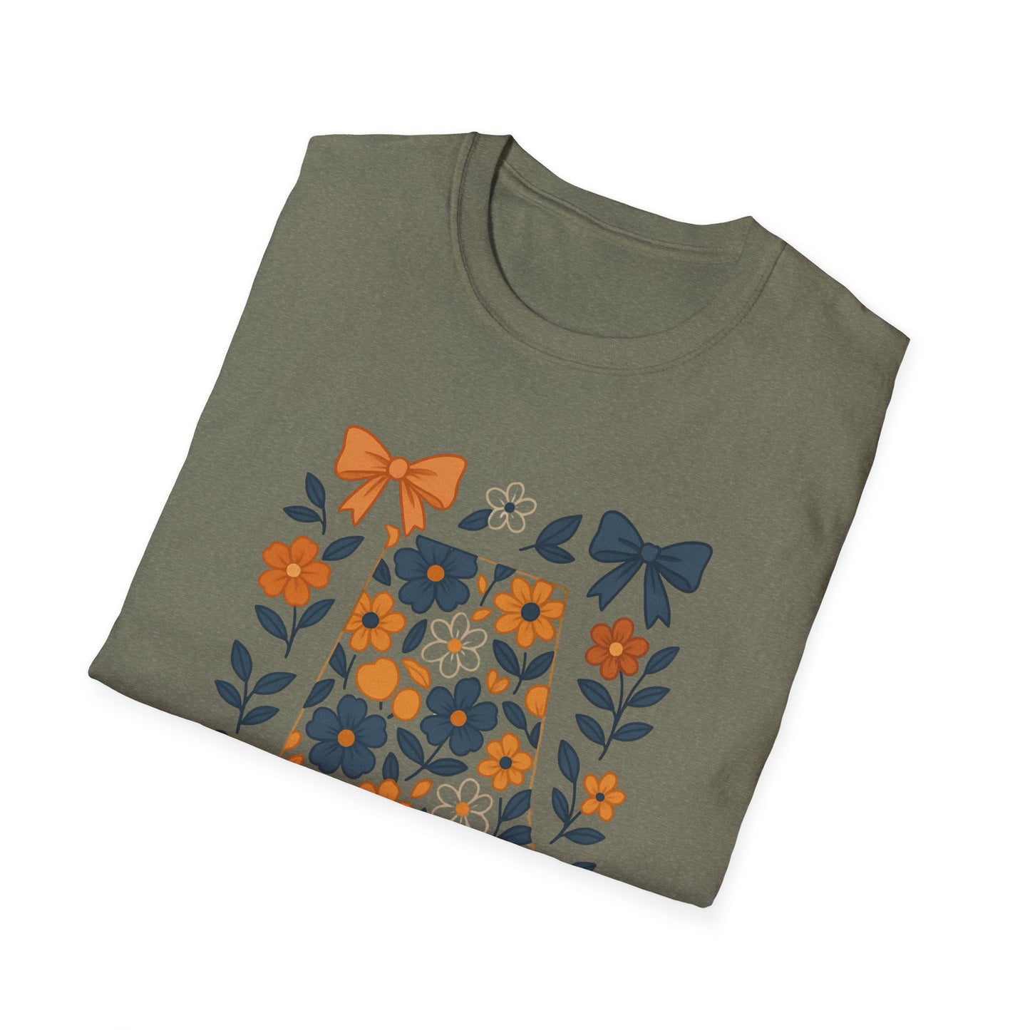 AU Floral Bow Graphic T-Shirt, Softstyle Tee, Botanical Print Shirt, Gift for Her, Casual Wear, Summer Fashion, Vintage Aesthetic