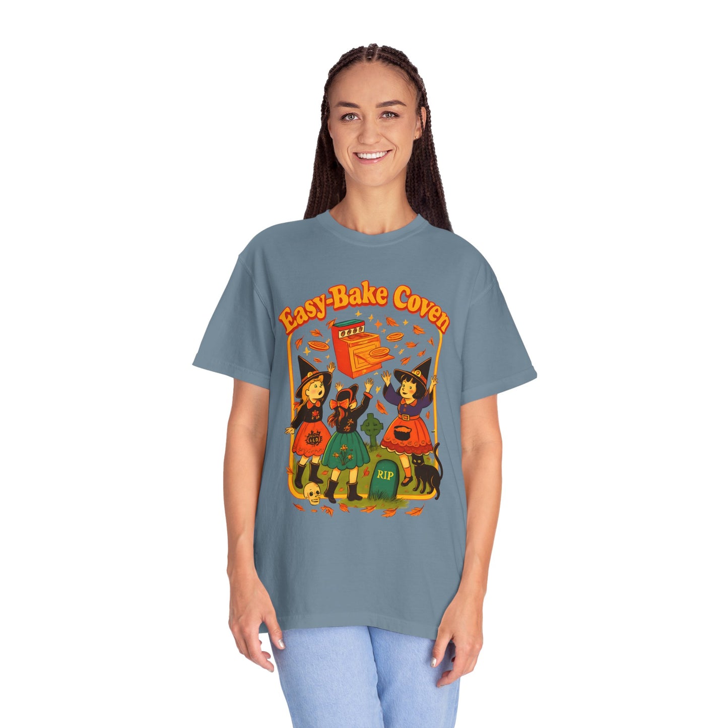 Halloween Witch T-Shirt, Unisex Garment-Dyed Shirt, Easy-Bake Coven Tee, Spooky Season Apparel, Cute Witch Design