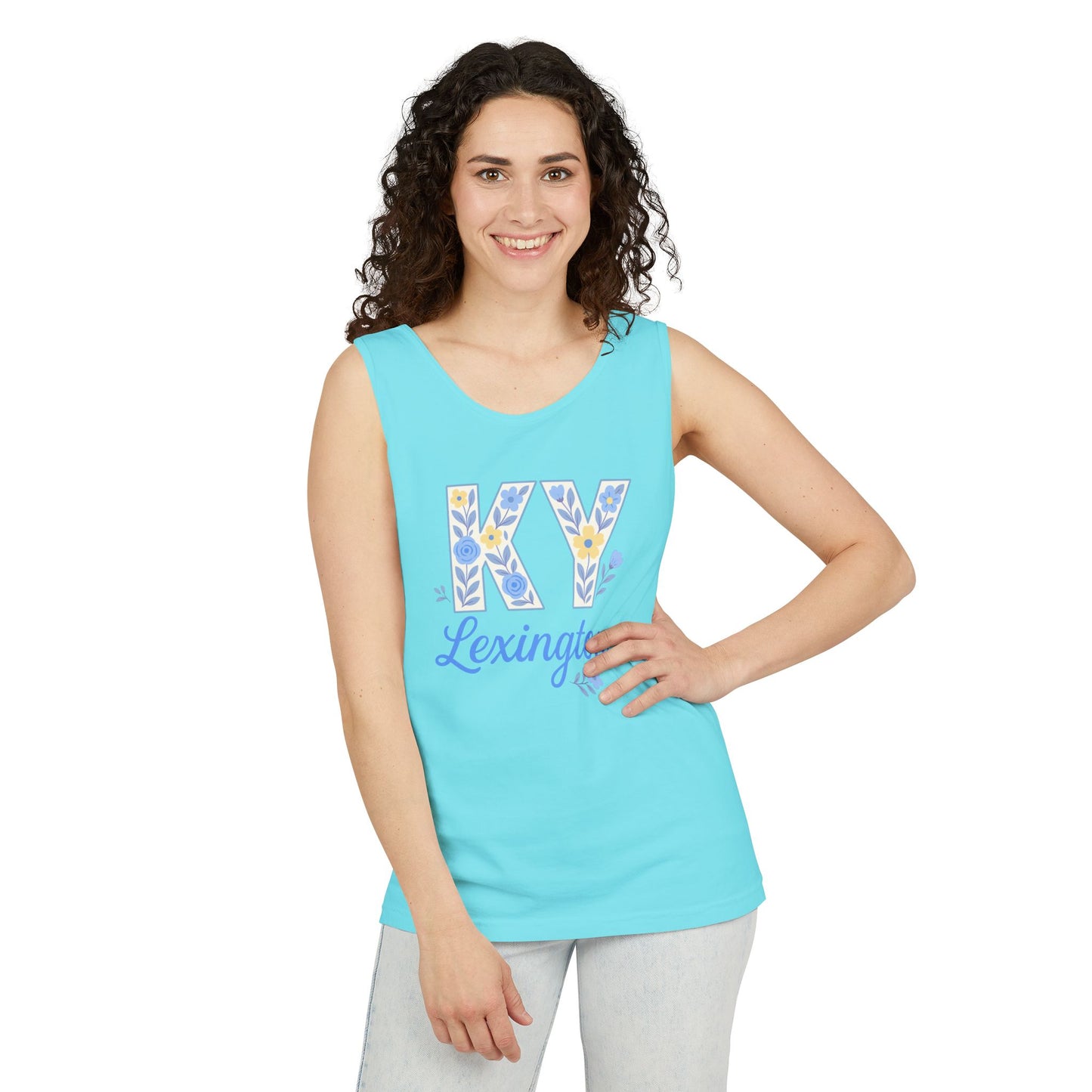 Kentucky Floral Letter Tank Top, Summer Tank, Cute Souvenir, Unisex Summer Apparel, Gift for Her, Comfort Colors, Graduation Gift
