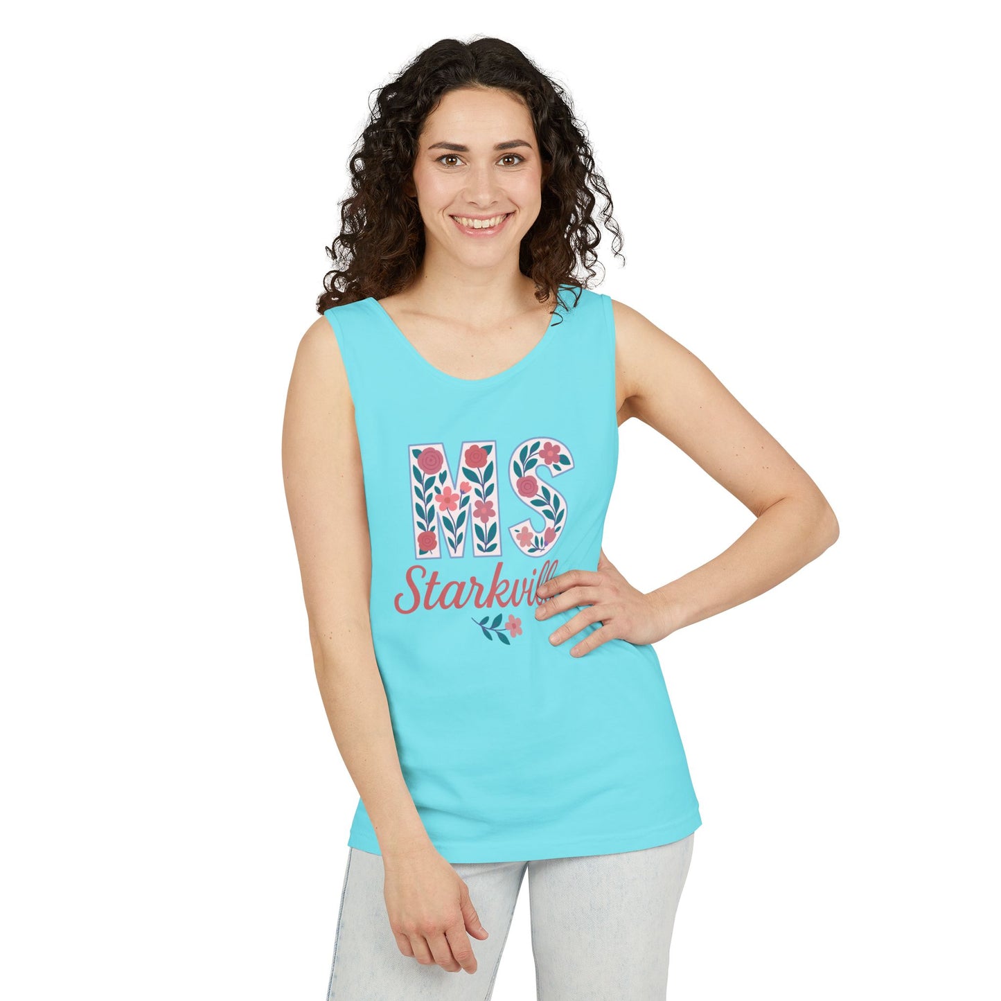 Mississippi Floral Monogram Summer Tank Top, Comfort Colors, Perfect for Casual Outings, Gifts, Beach Days, Graduation Celebrations,