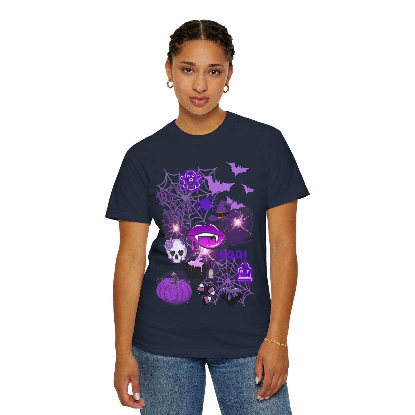 Spooky Purple Vibes Halloween Graphic T-Shirt, Fun Unisex Tee for Spooky Season, Trick or Treat, Boo! Shirt, Halloween Party Wear, Gift Idea