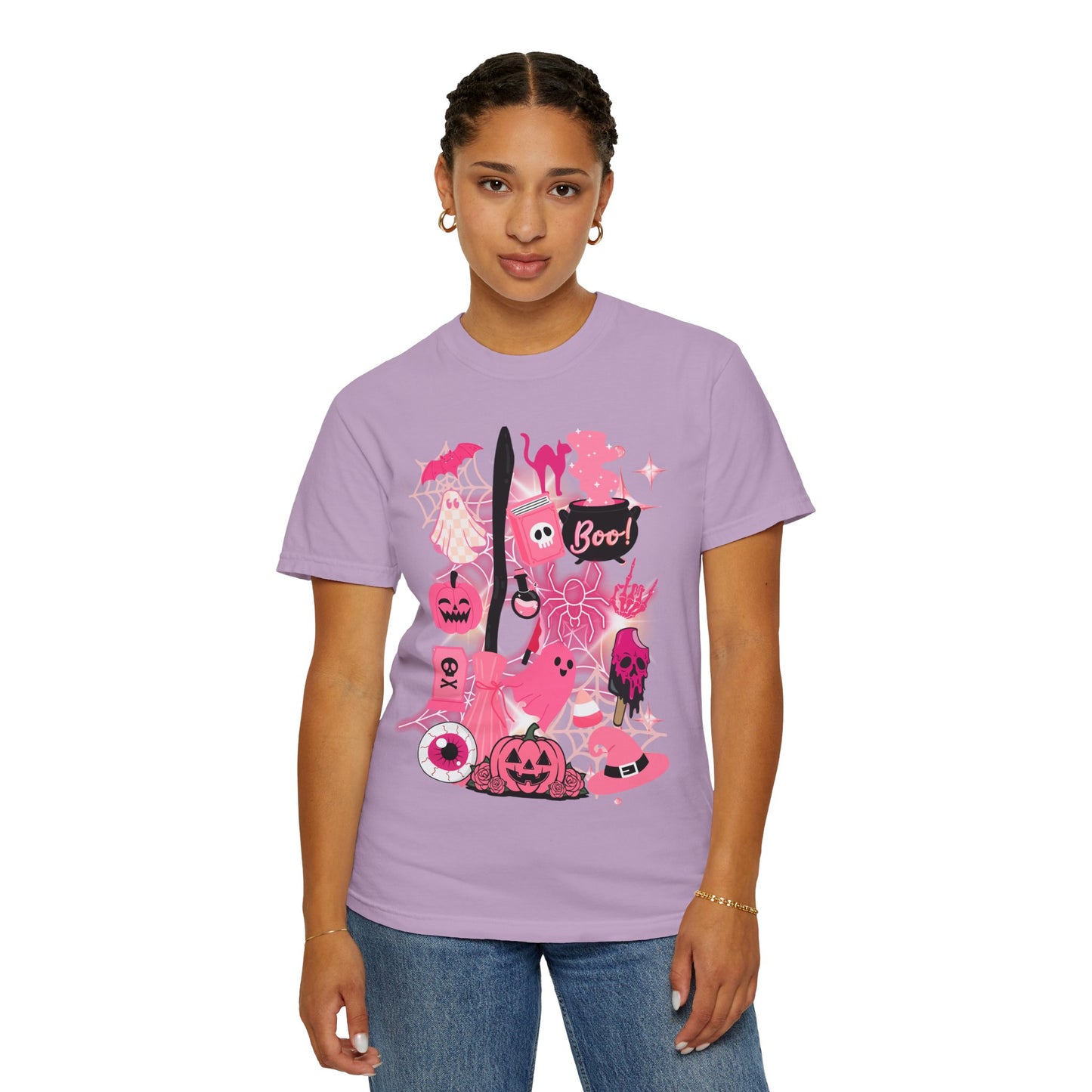 Pink Halloween-Themed Unisex T-shirt, Spooky Shirt, Ghostly Apparel, Boo T-shirt, Fall Fashion, Halloween Costume Top