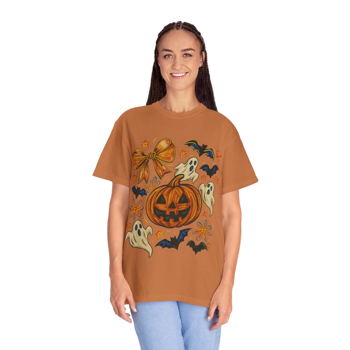 Halloween Ghost & Pumpkin T-shirt, Spooky Season Shirt, Fall Tee, Unisex Halloween Apparel, Ghostly Graphic Tee, Pumpkin Graphic Shirt