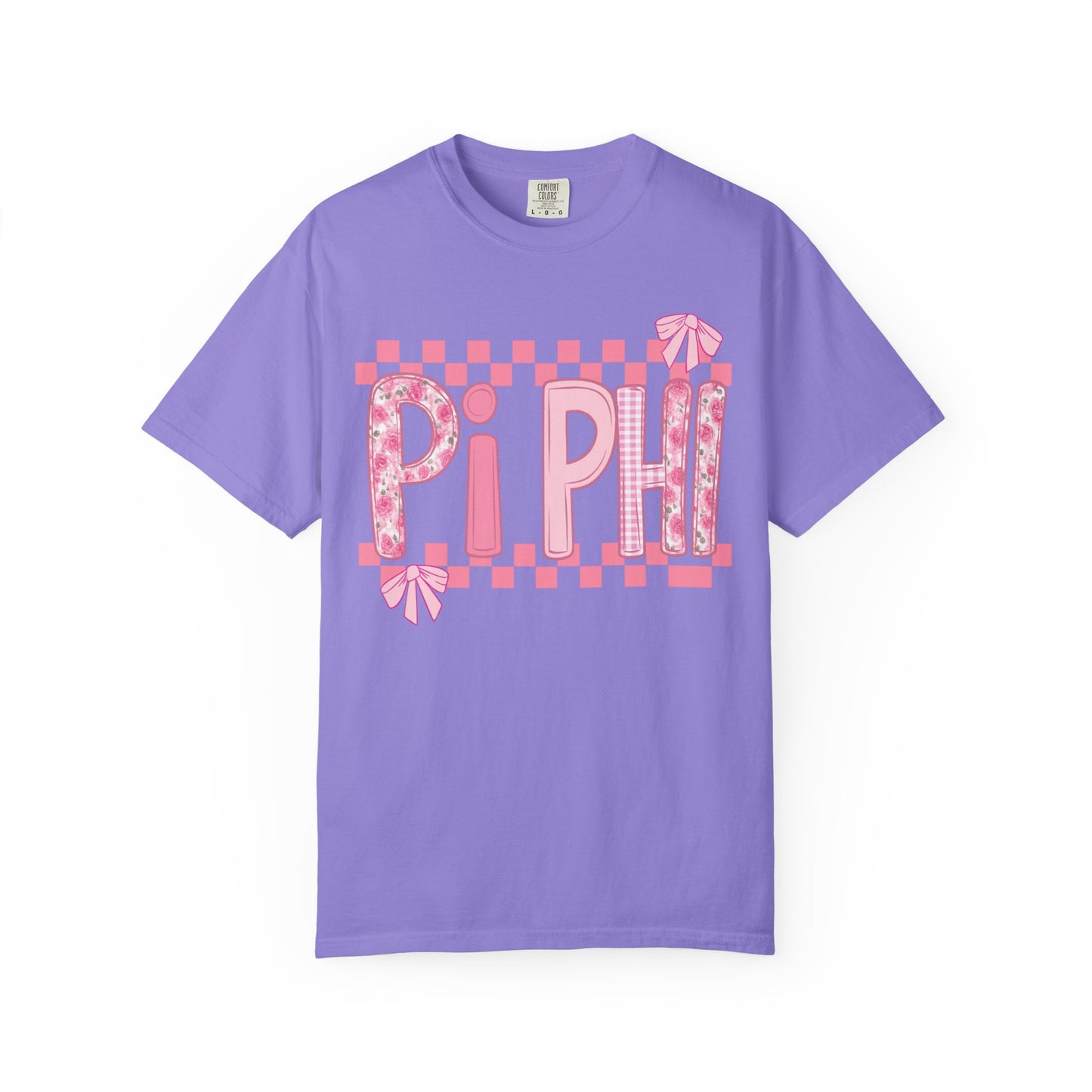 Cute Garment-Dyed T-Shirt for Sorority Sisters, Pi -Checked Style, Perfect for Casual Outings, Sorority Events, Gifts