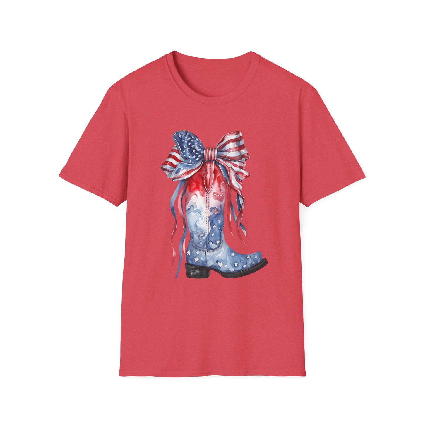 Patriotic Cowboy Boot T-Shirt | Unisex Softstyle Tee for Independence Day