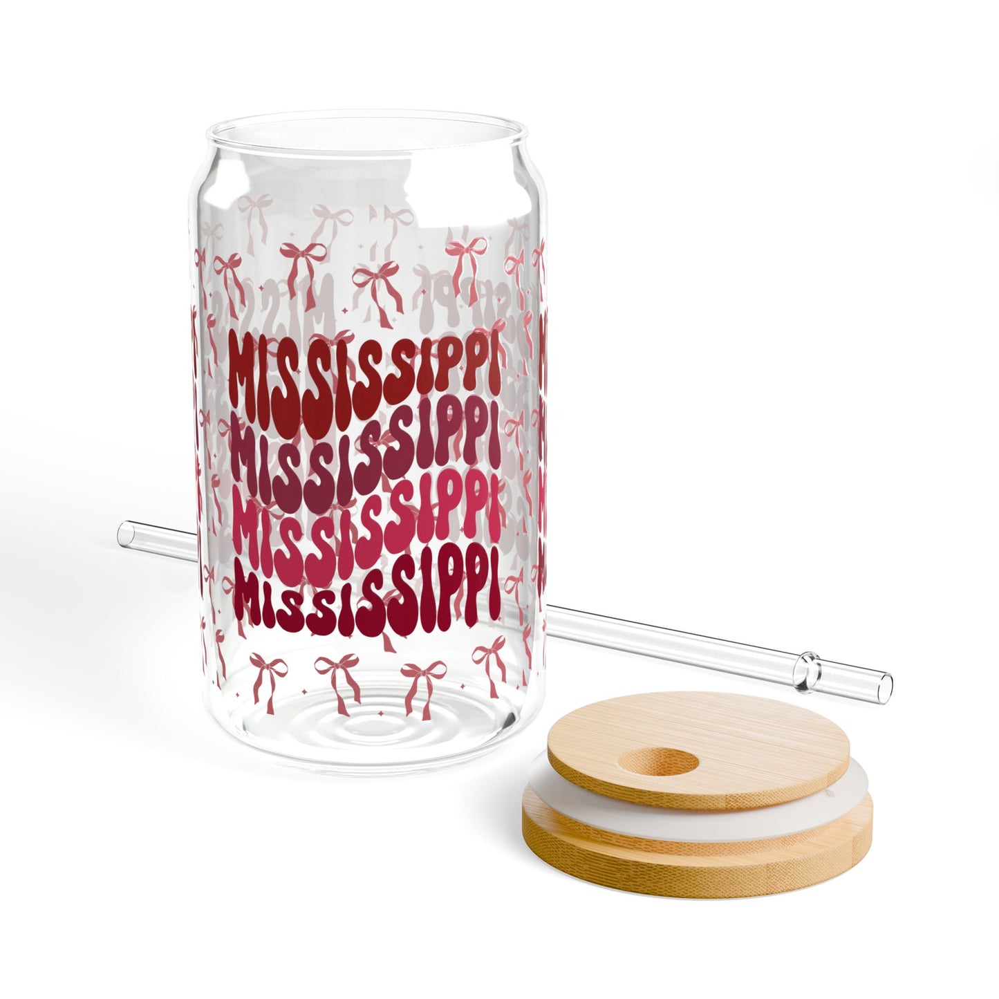 Coquette Bow Mississippi Sipper Glass, 16oz | Fun Glass Drinking Jar, Tropical Party Decor, Personalized Beverage Container, MSU Bulldogs, Graduation Gift