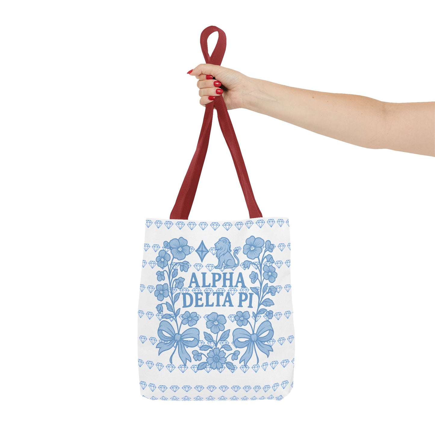 Alpha Delta Pi Floral Tote Bag - Stylish Sorority Accessory, Gift for College Students, Everyday Use, Blue Floral Design, AOP Style