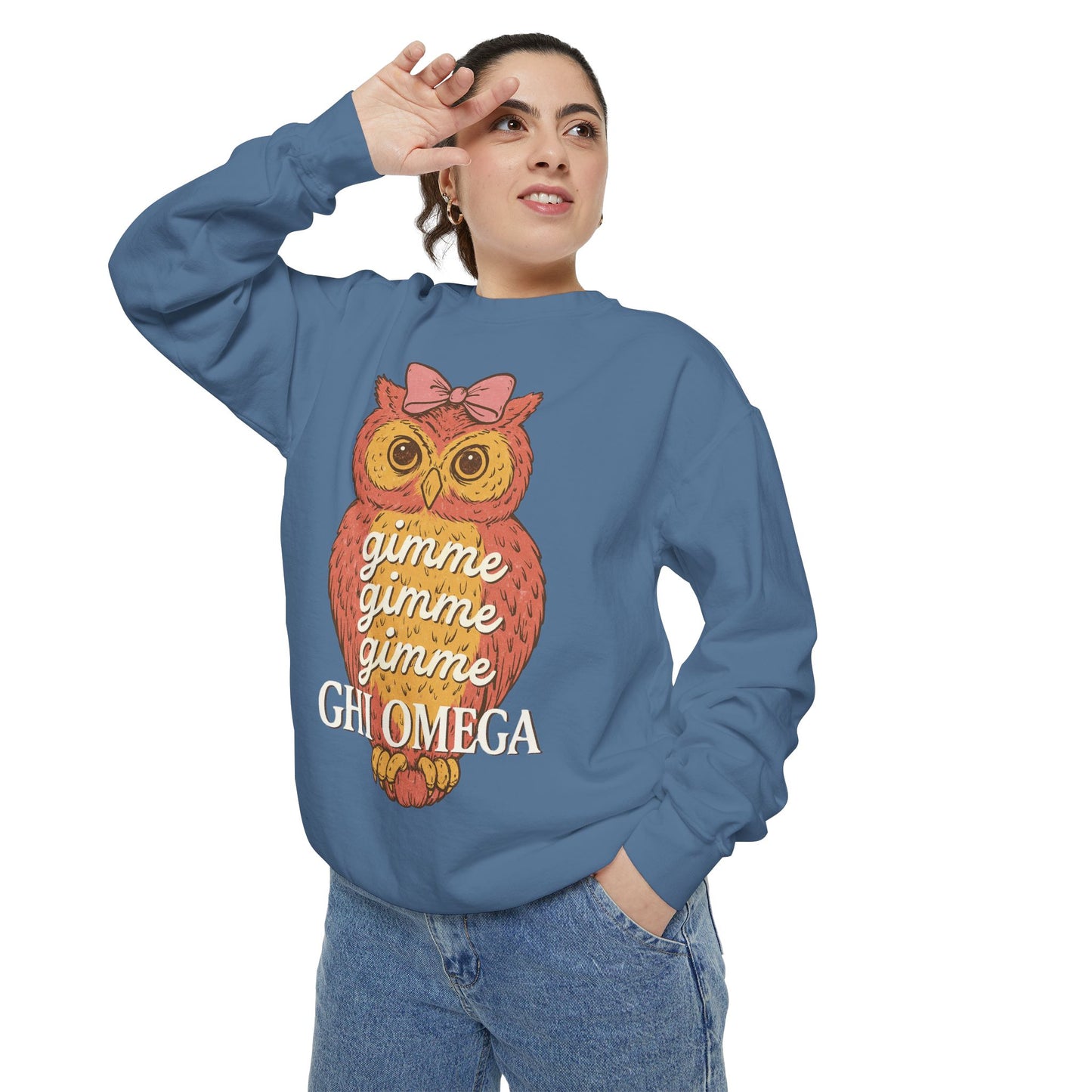 Gimme Gimme Owl Sweatshirt, Unisex Sweatshirt, Sorority Apparel, Cute Owl Design, Cozy Gift, College Sweatshirt
