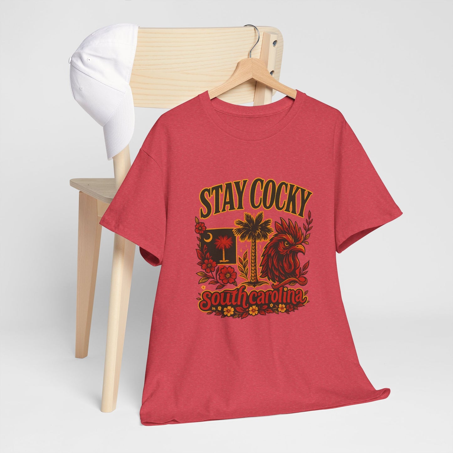 Stay Cocky Unisex Heavy Cotton Tee, Casual Graphic Tee, South Carolina Pride Shirt, Fun Vacation Wear, Perfect Gift for Gamecocks Fans