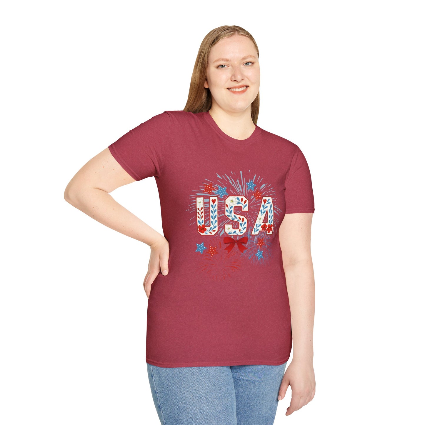 Patriotic USA Fireworks T-Shirt, 4th of July Tee, Unisex Graphic Shirt, Independence Day Apparel, Stars and Stripes Clothing