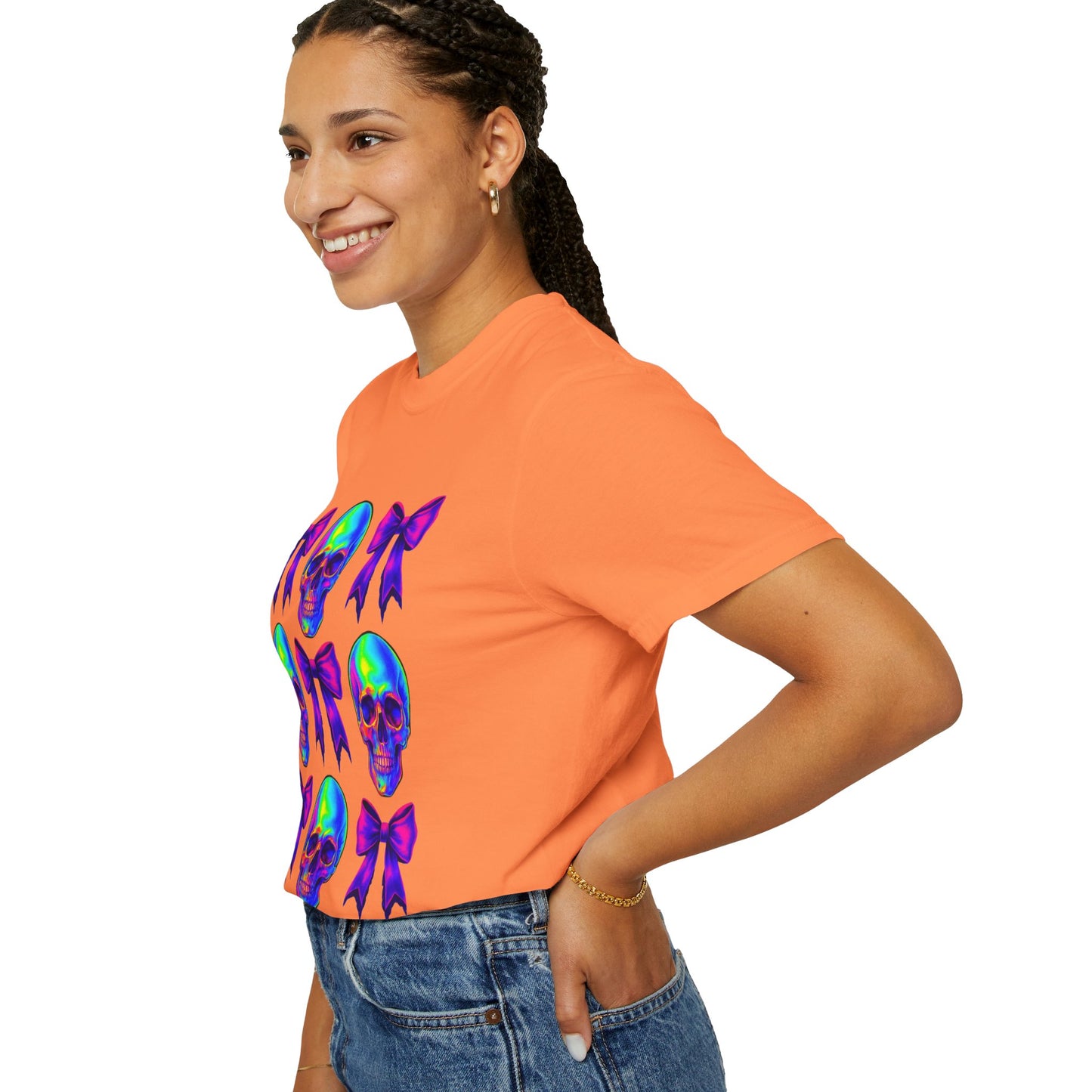 Neon Skull and Bow Unisex T-Shirt | Trendy Graphic Tee for Halloween, Festivals, Casual Wear, Gifts