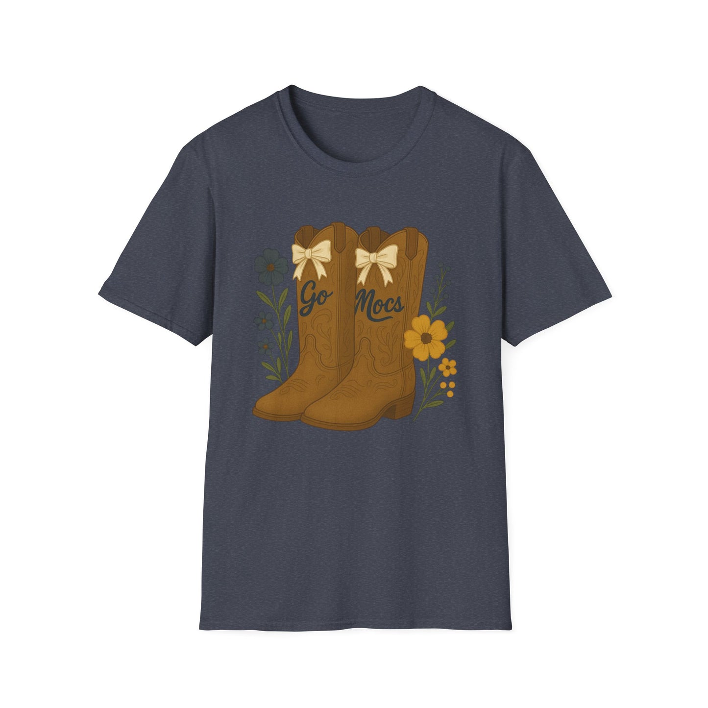 Chatt Mocs Coquette Cowgirl Boot Floral T-Shirt - Go Mocs Design, Casual Wear, Gift for Cowgirls, Western Style, Country Fan Clothing, Go Mocs, chatt tn game day, graduation gift