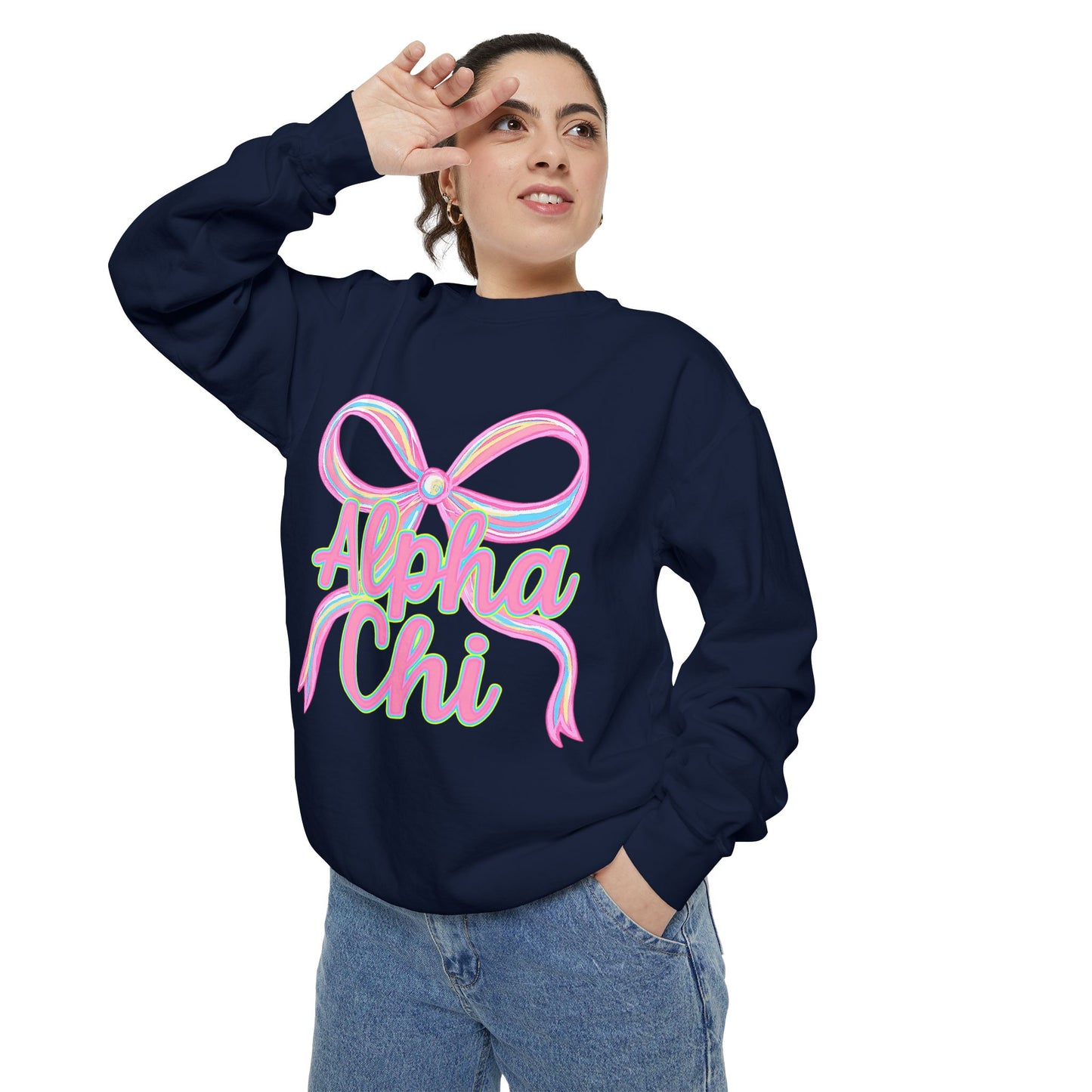 AlphaChi Garment-Dyed Sweatshirt, Sorority Sweatshirt, Personalized Gift, College Apparel, Comfortable Crewneck, Trendy Fashion