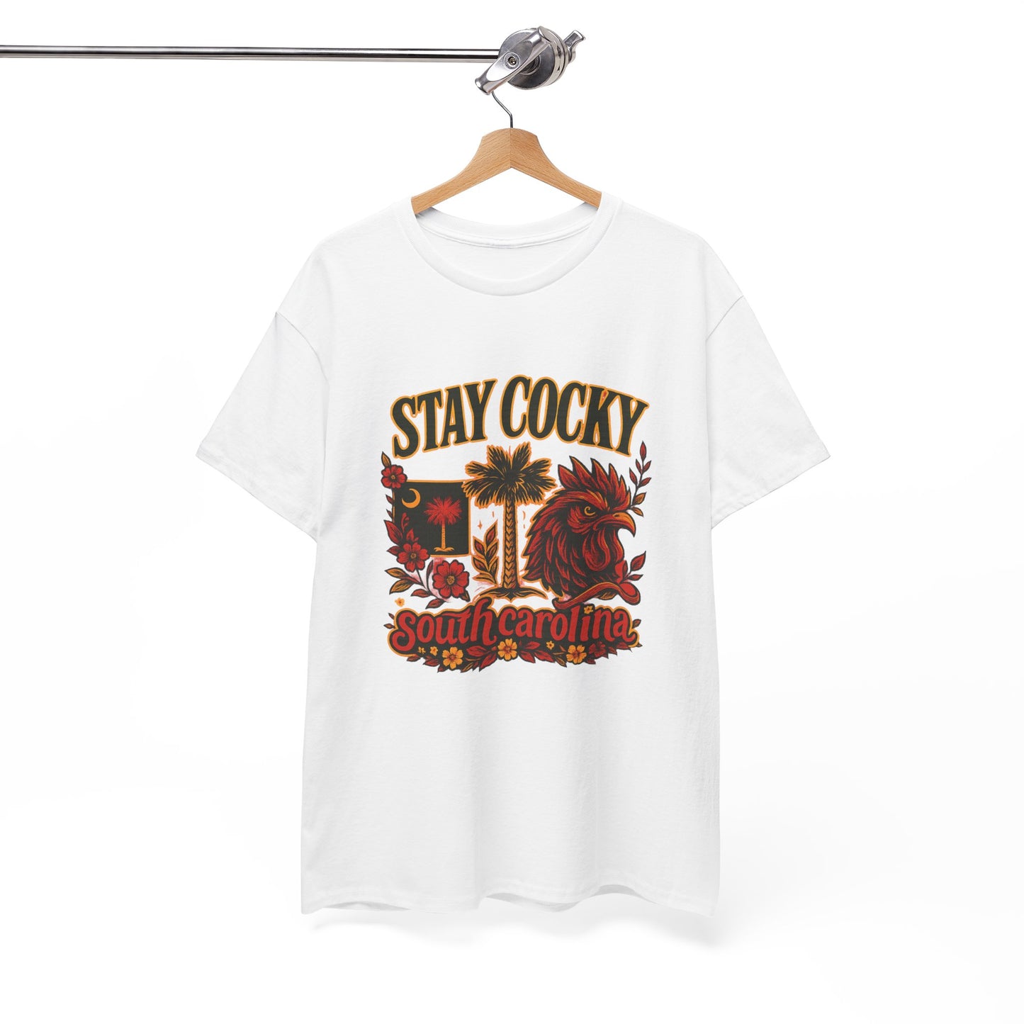Stay Cocky Unisex Heavy Cotton Tee, Casual Graphic Tee, South Carolina Pride Shirt, Fun Vacation Wear, Perfect Gift for Gamecocks Fans