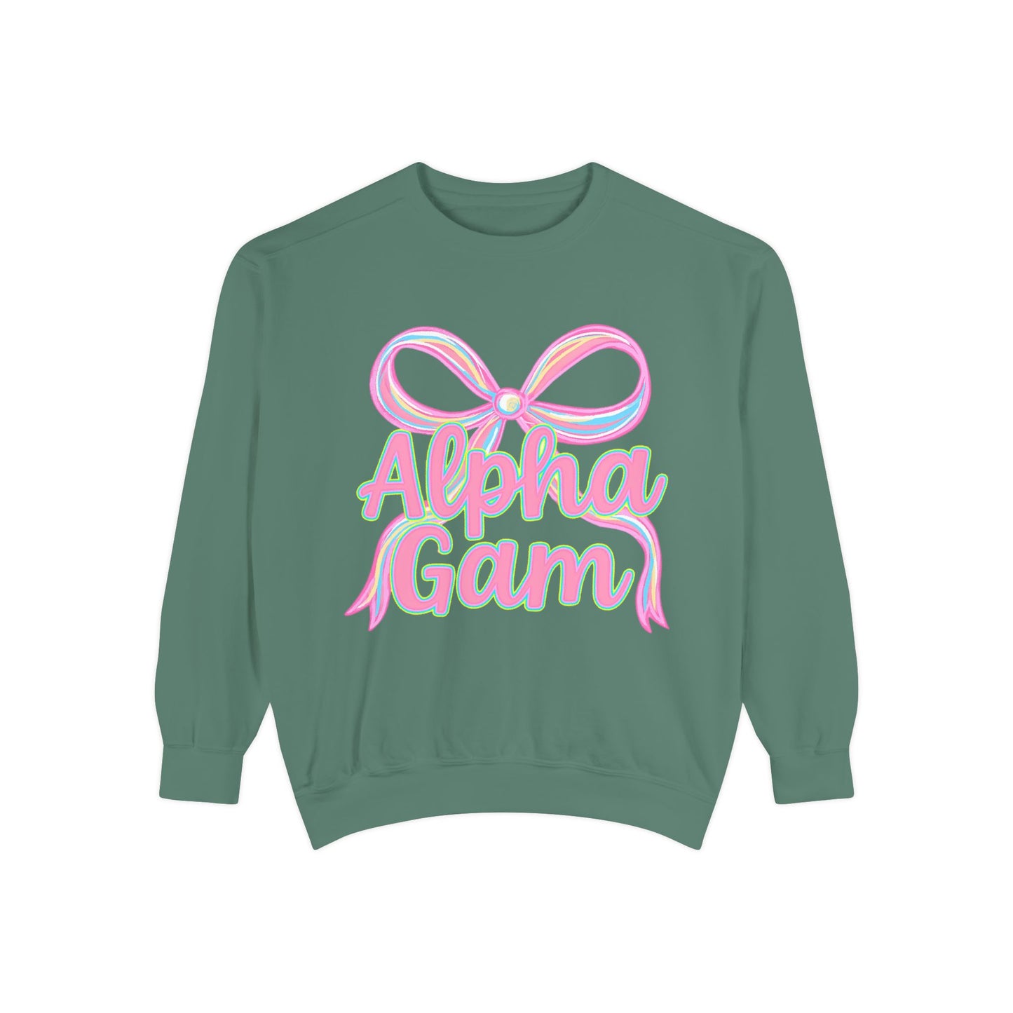 AlphaGam Unisex Garment-Dyed Sweatshirt, Sorority Sweatshirt, Cozy Gift, Casual Outfit, College Apparel, Sorority Merchandise