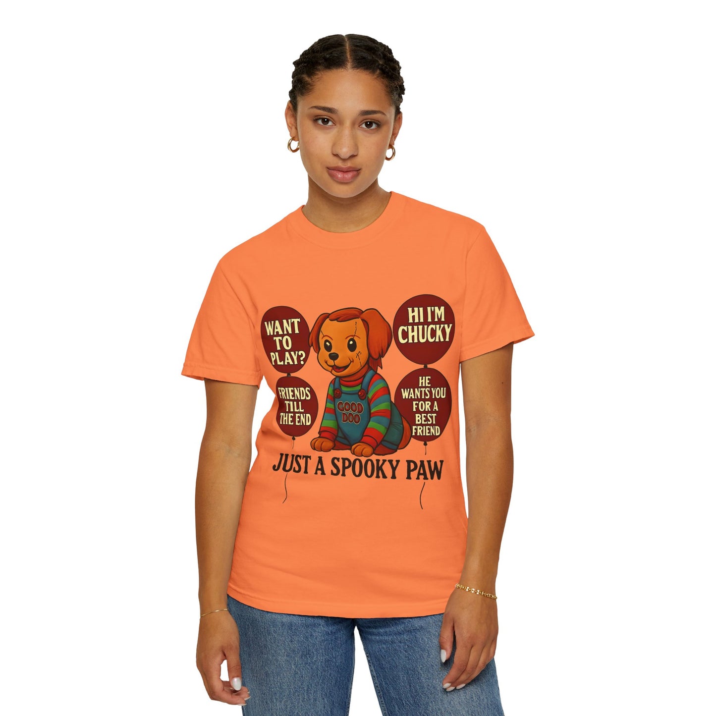 Spooky Graphic T-shirt, Halloween Costume Top, Unisex Tee, Funny Chucky Shirt, Gift for Horror Fans, Cute Spooky Apparel