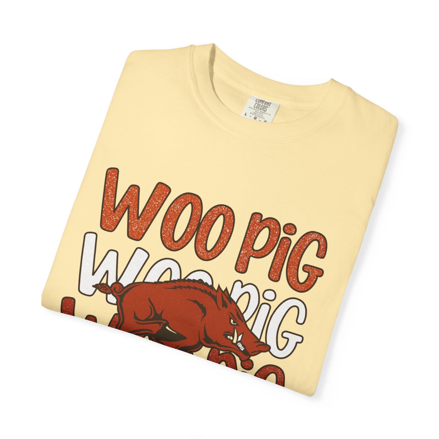 Woo Pig Garment-Dyed T-Shirt, Unisex Tee, Arkansas Pride Shirt, Casual Everyday Wear, College Game Day Tee, Fun Graphic Tee