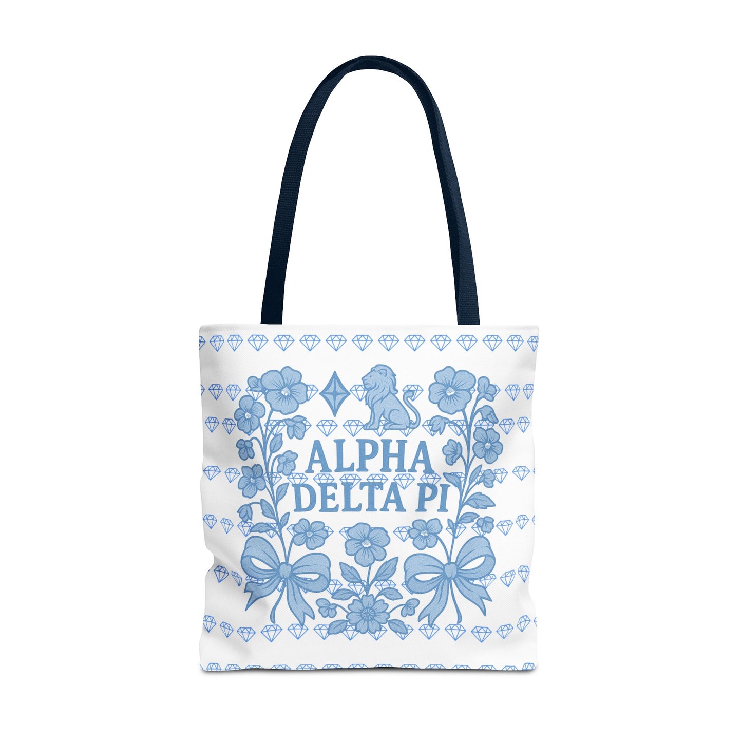 Alpha Delta Pi Floral Tote Bag - Stylish Sorority Accessory, Gift for College Students, Everyday Use, Blue Floral Design, AOP Style