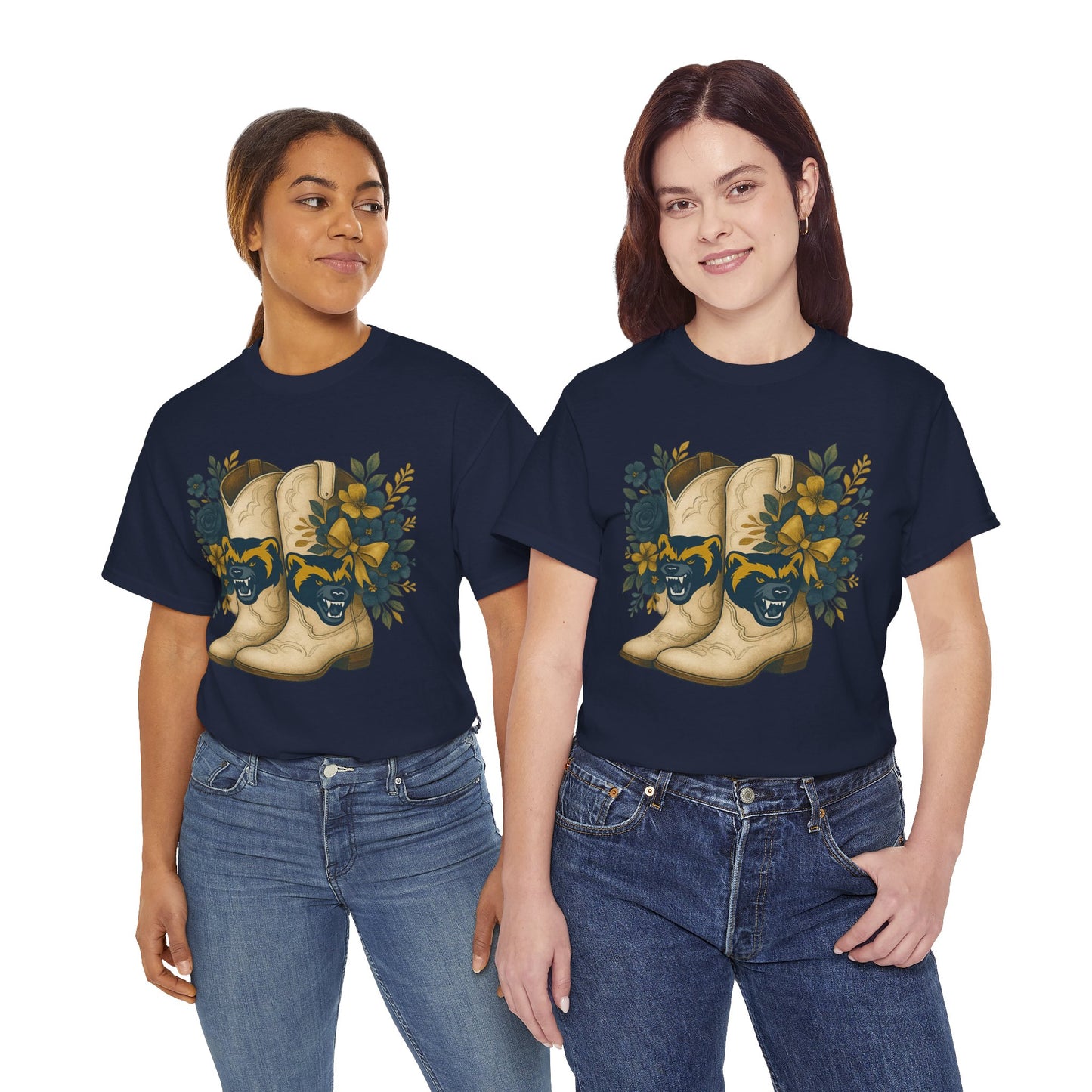 Graphic Tee - Michigan Wolverines Maize and Blue Country Chic Floral Cowboy Boots Vintage Style Shirt