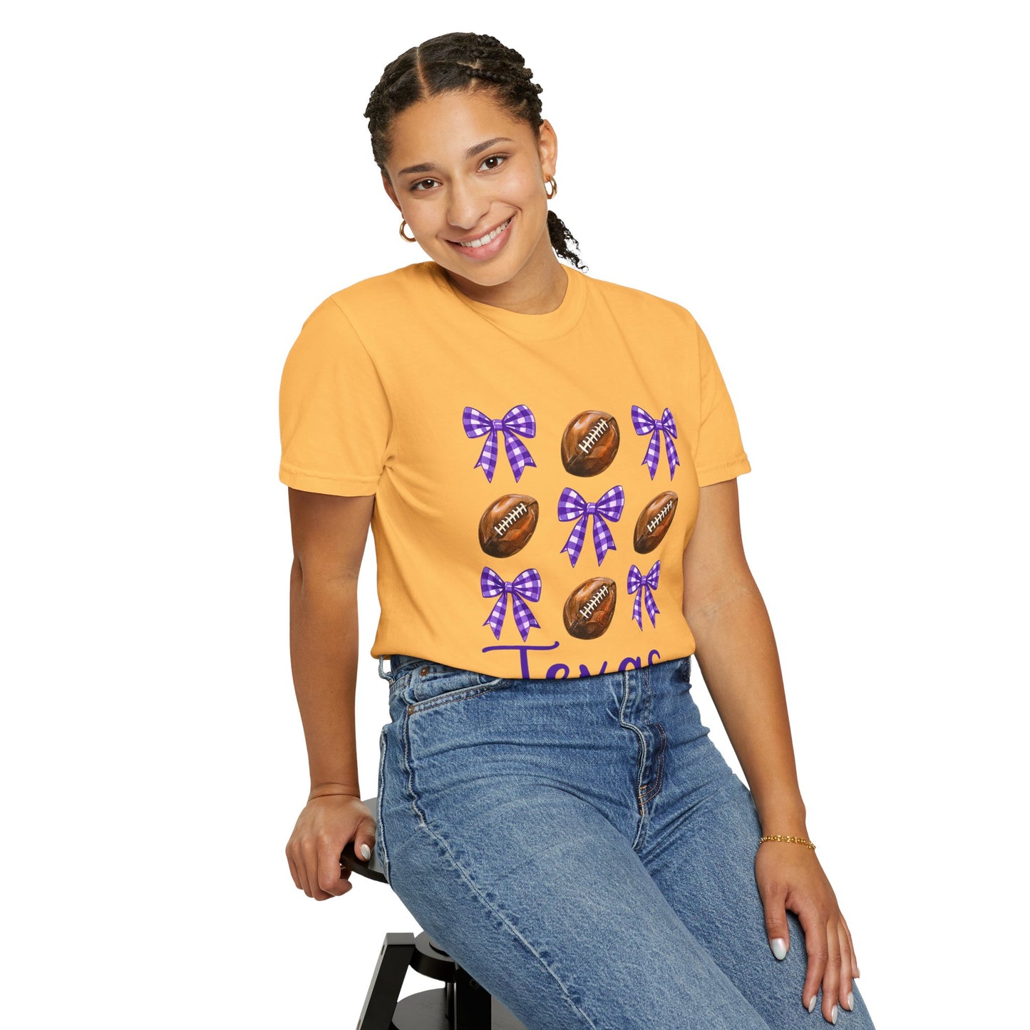 Texas Football Unisex T-Shirt with Purple Bows - Game Day Sports Apparel for Horned Frogs Fans